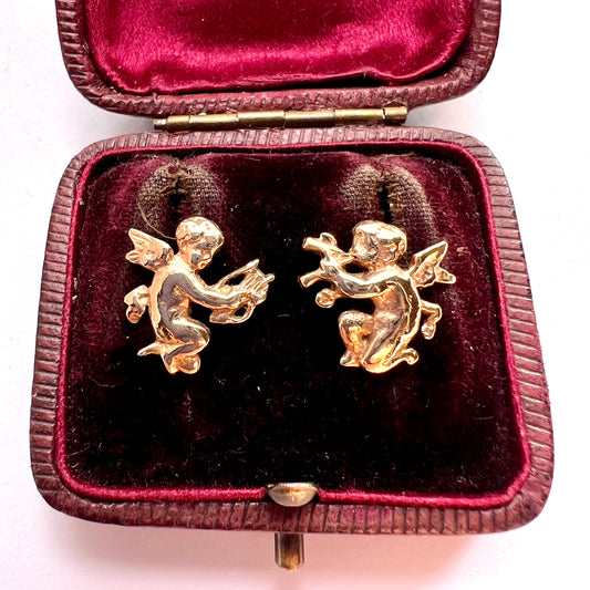 Vintage 9CT Gold Musical Cherub Stud Earrings