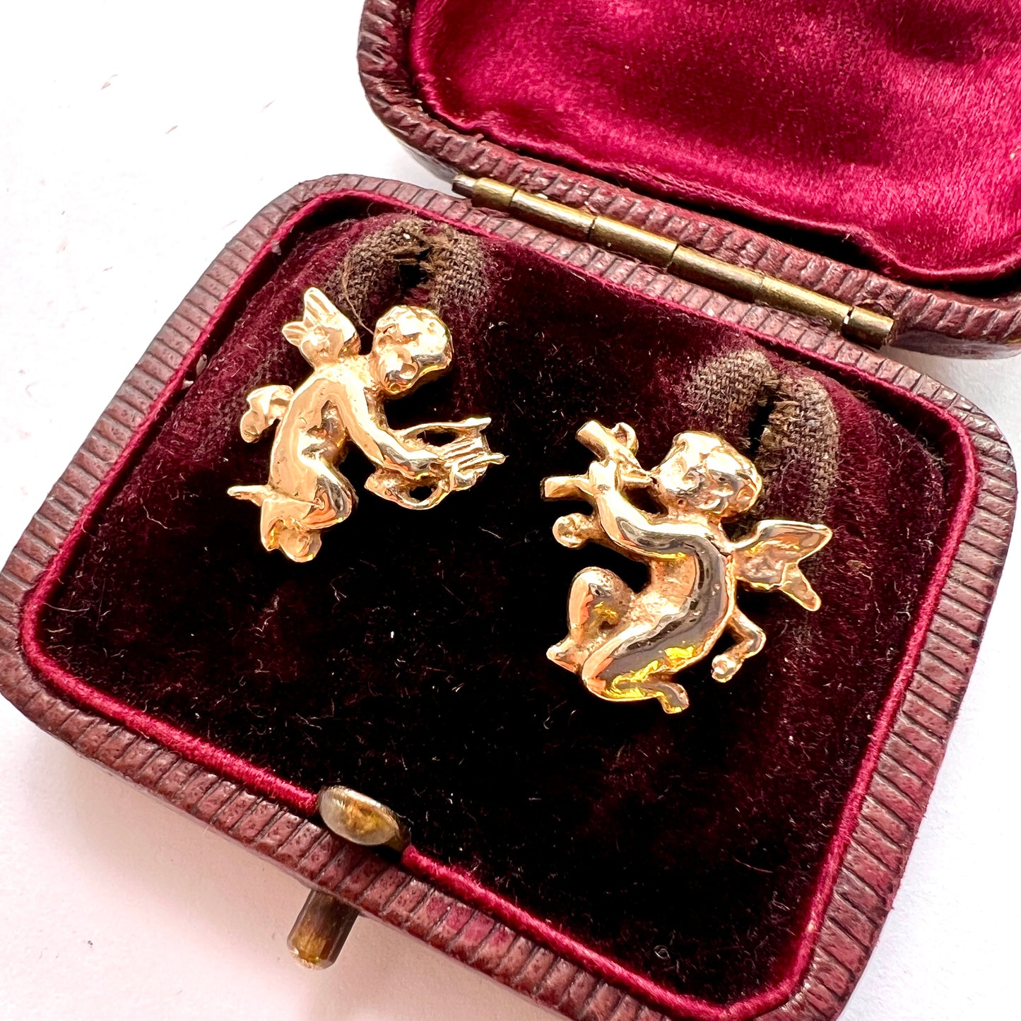 Vintage 9CT Gold Musical Cherub Stud Earrings