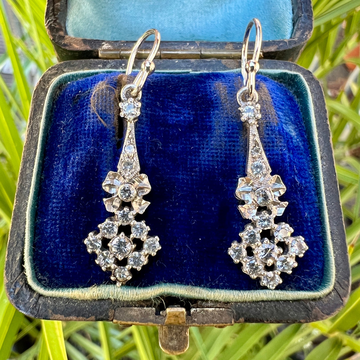 Edwardian Belle Epoque Silver Paste Bow Earrings