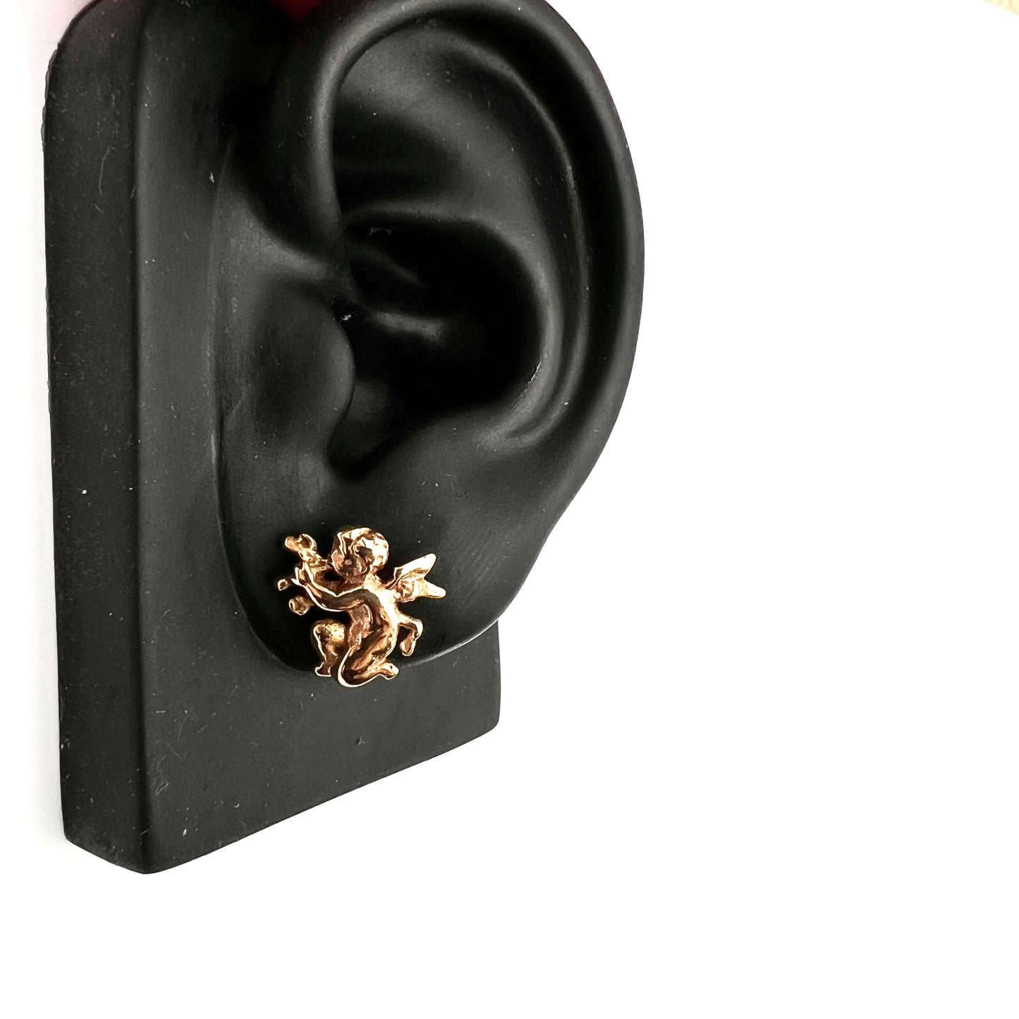 Vintage 9CT Gold Musical Cherub Stud Earrings
