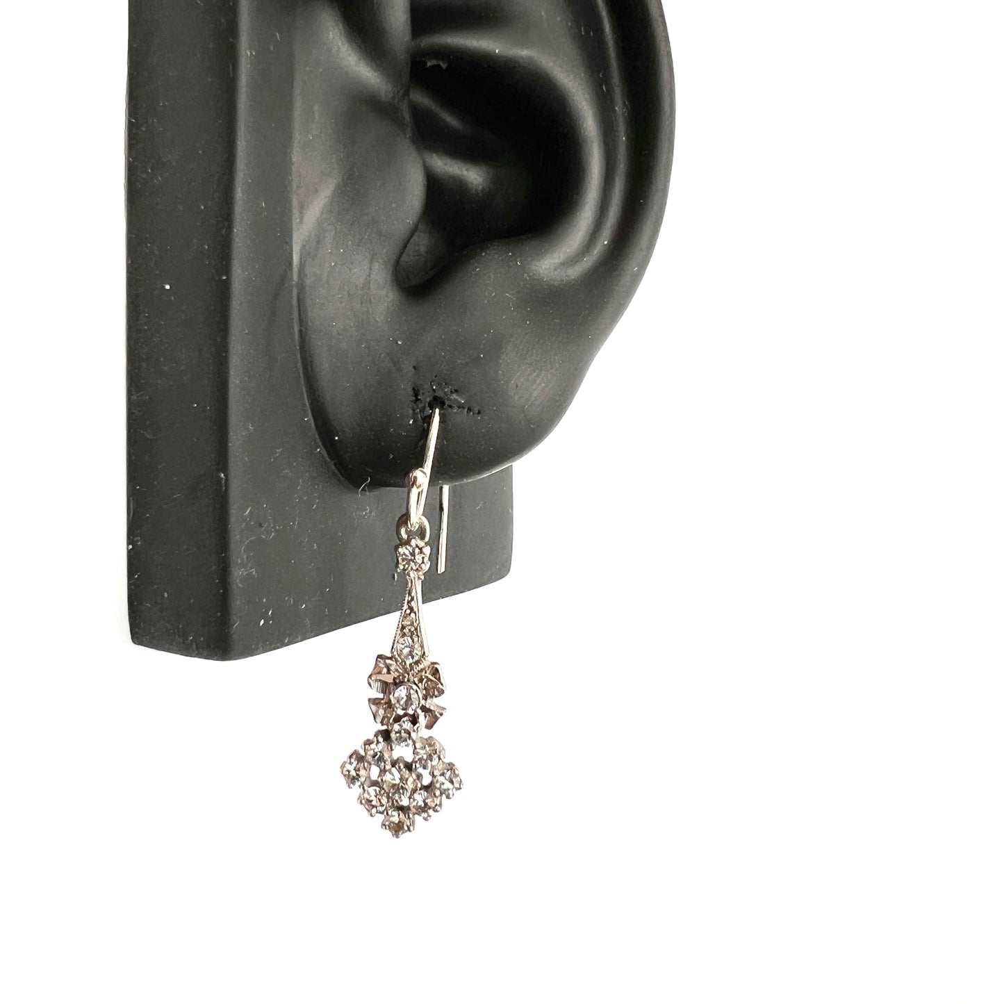 Edwardian Belle Epoque Silver Paste Bow Earrings