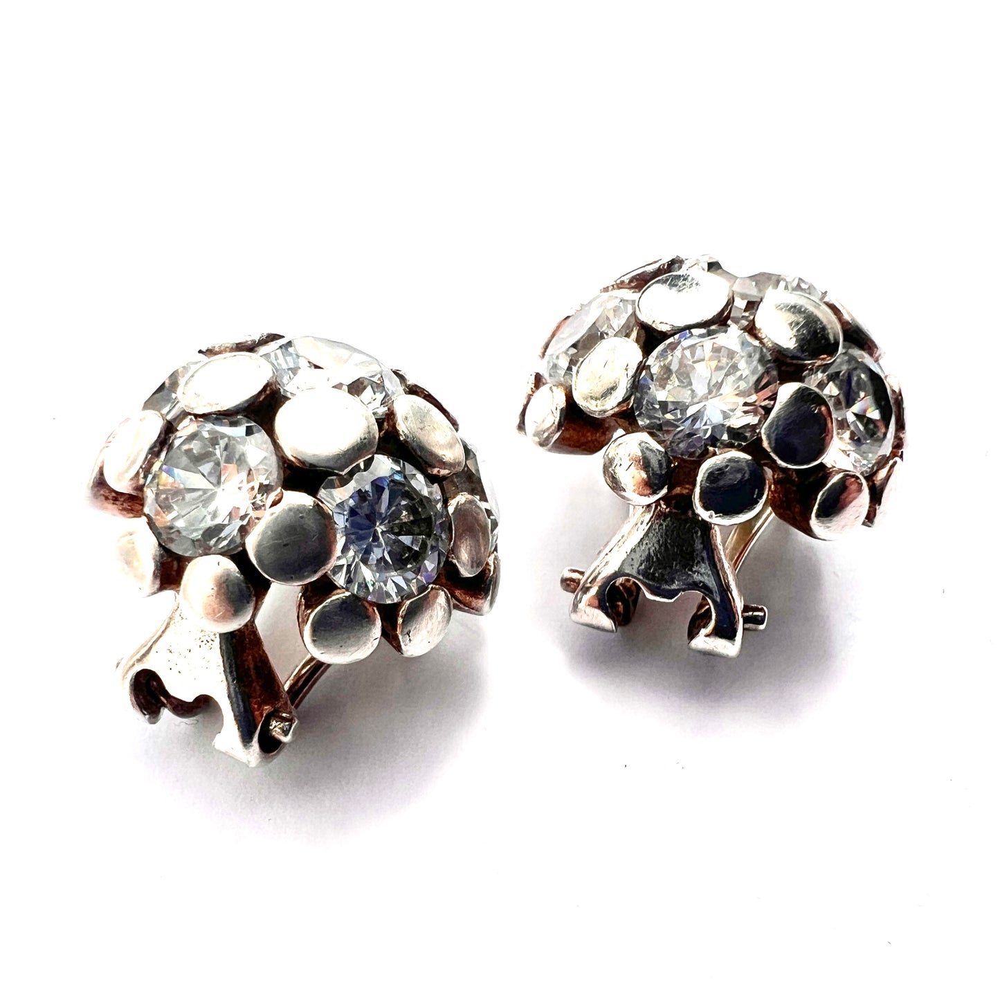 Retro Silver Sparkle Dome Ear Clips