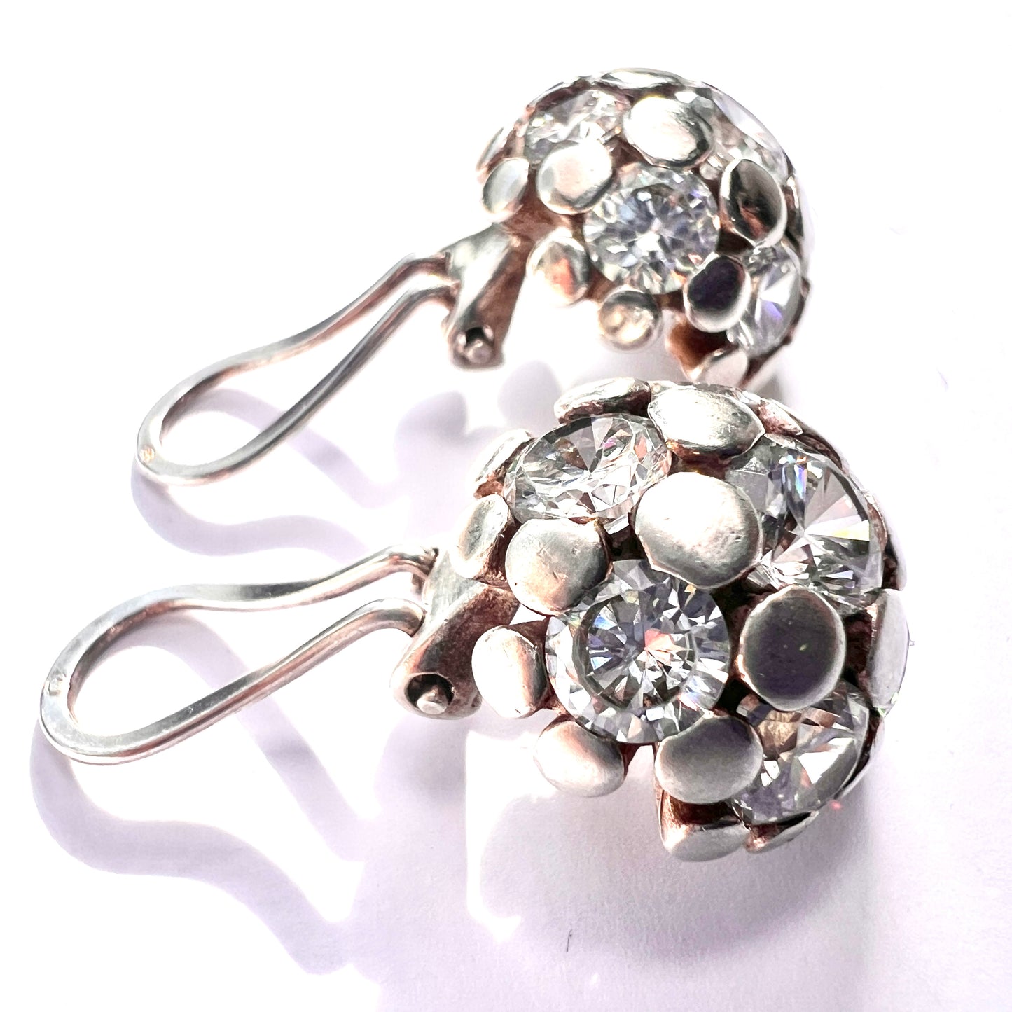 Retro Silver Sparkle Dome Ear Clips