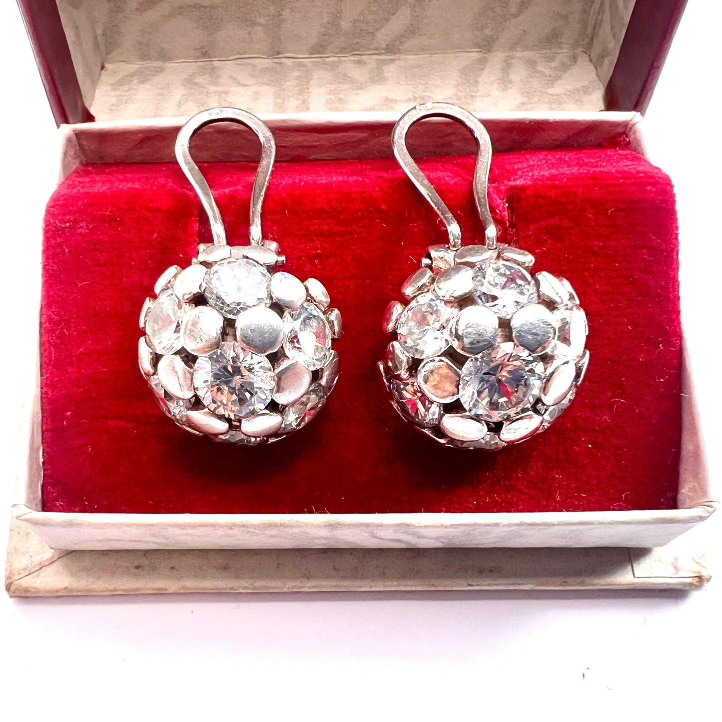 Retro Silver Sparkle Dome Ear Clips