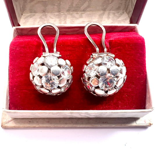 Retro Silver Sparkle Dome Ear Clips