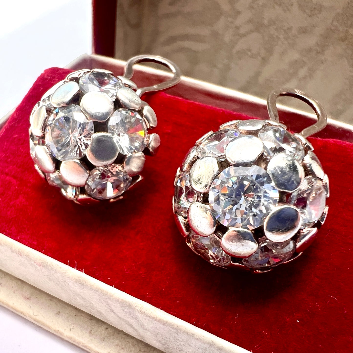 Retro Silver Sparkle Dome Ear Clips
