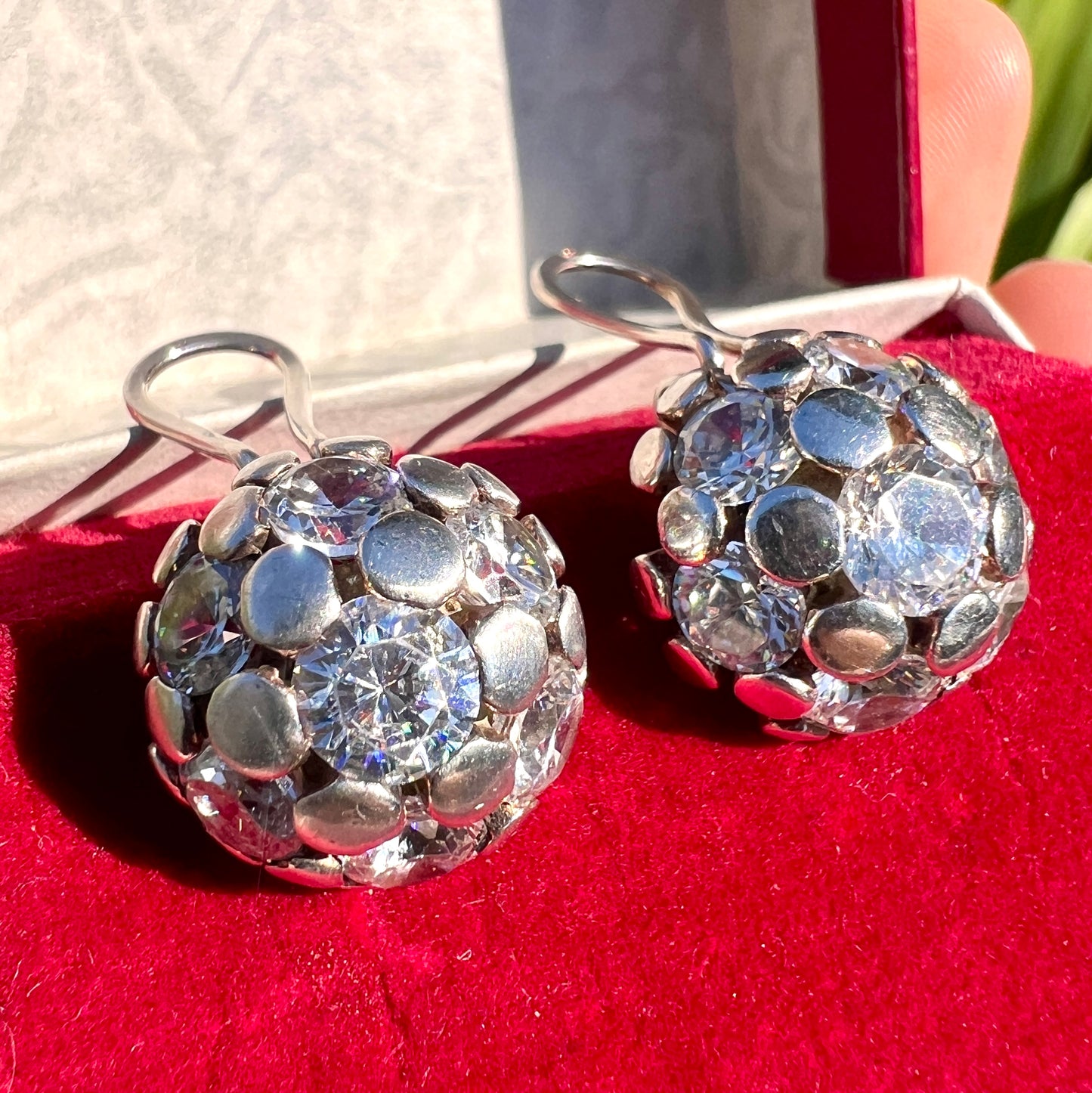 Retro Silver Sparkle Dome Ear Clips