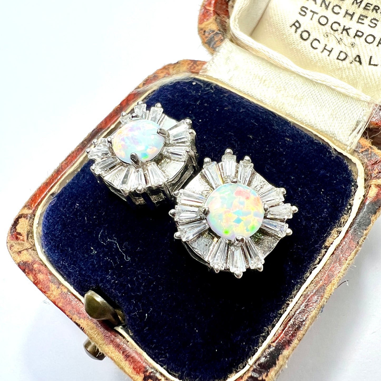 Vintage Opal and Paste Silver Studs