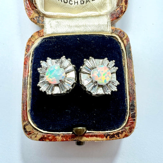 Vintage Opal and Paste Silver Studs