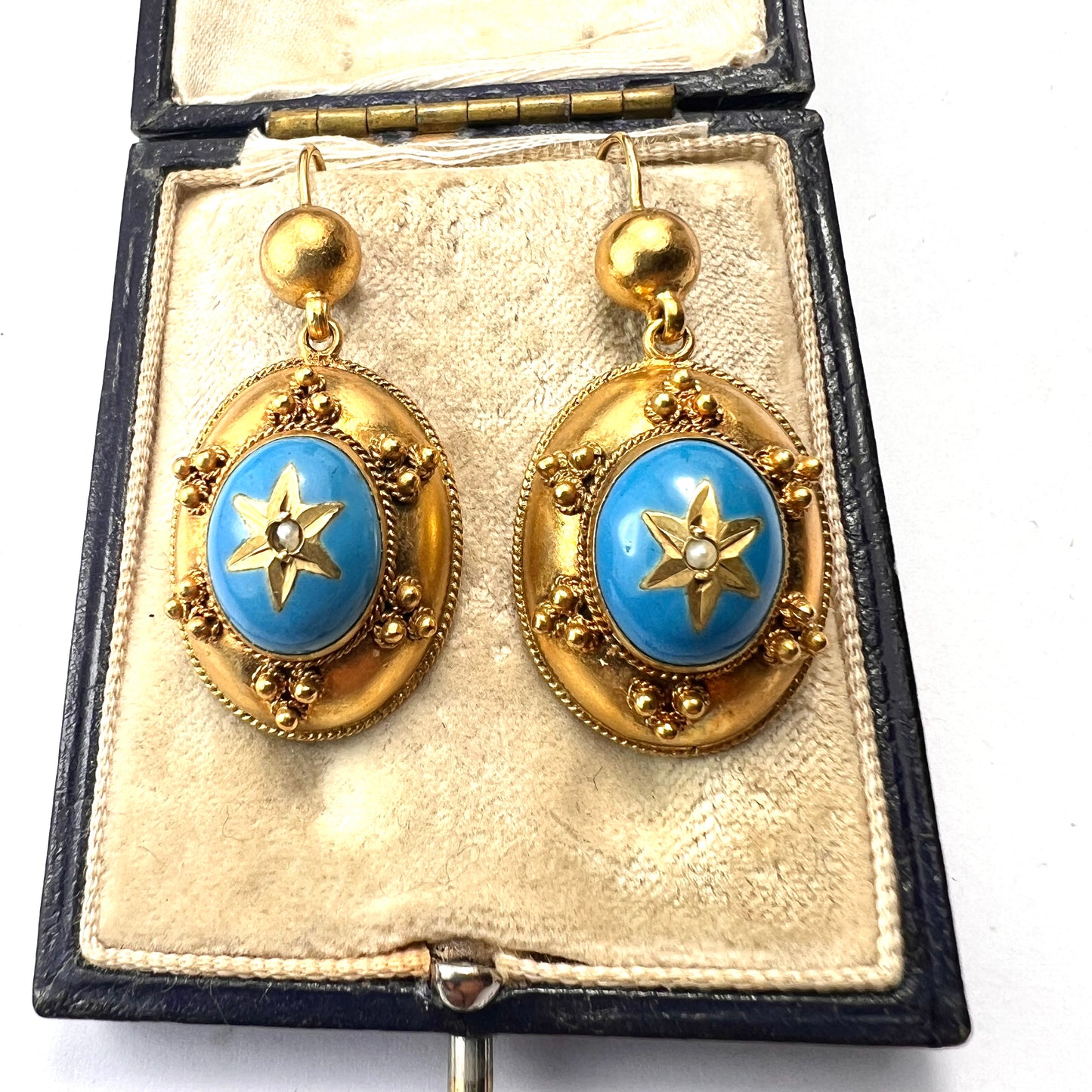 Victorian Turquoise Enamel Gilt Star Earrings