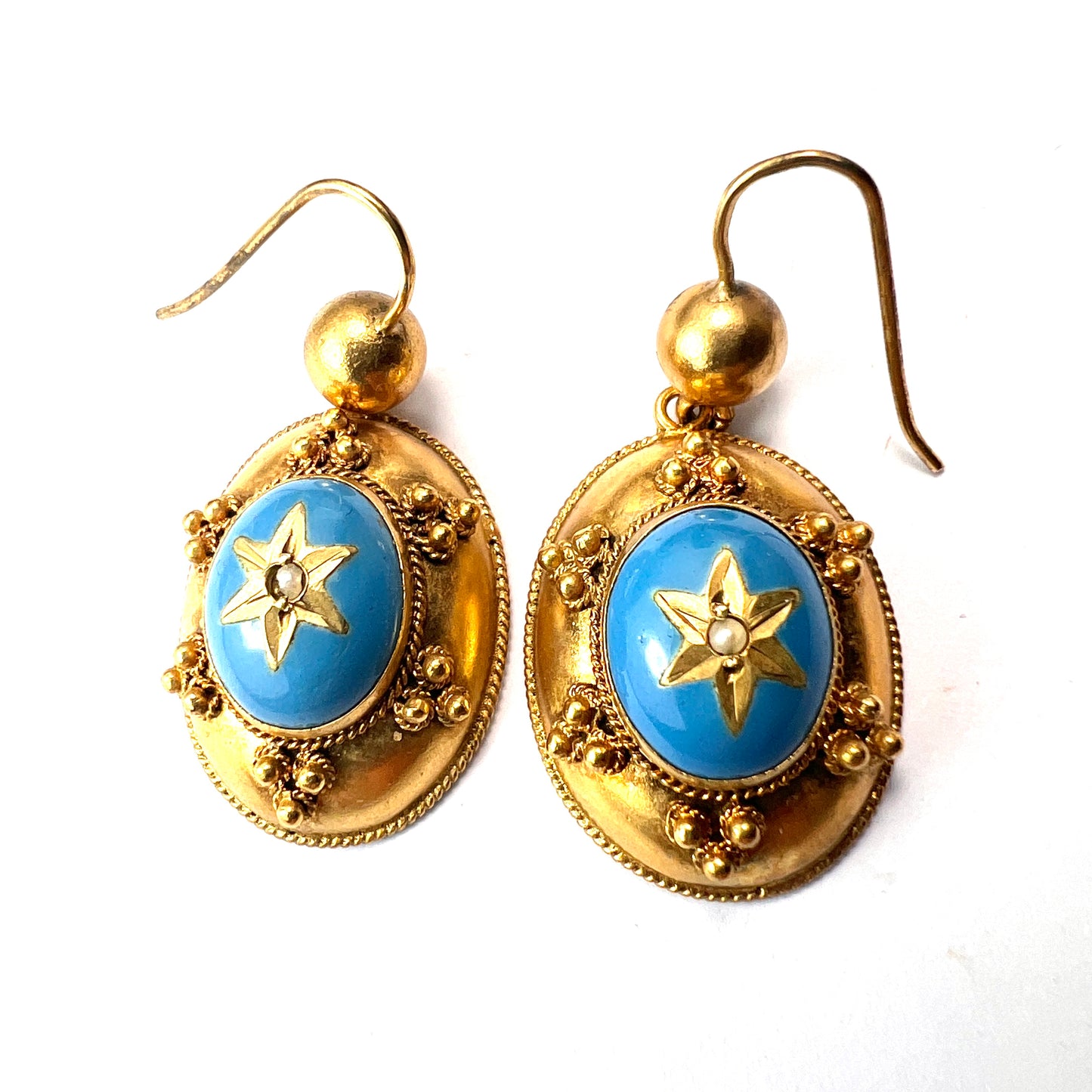 Victorian Turquoise Enamel Gilt Star Earrings