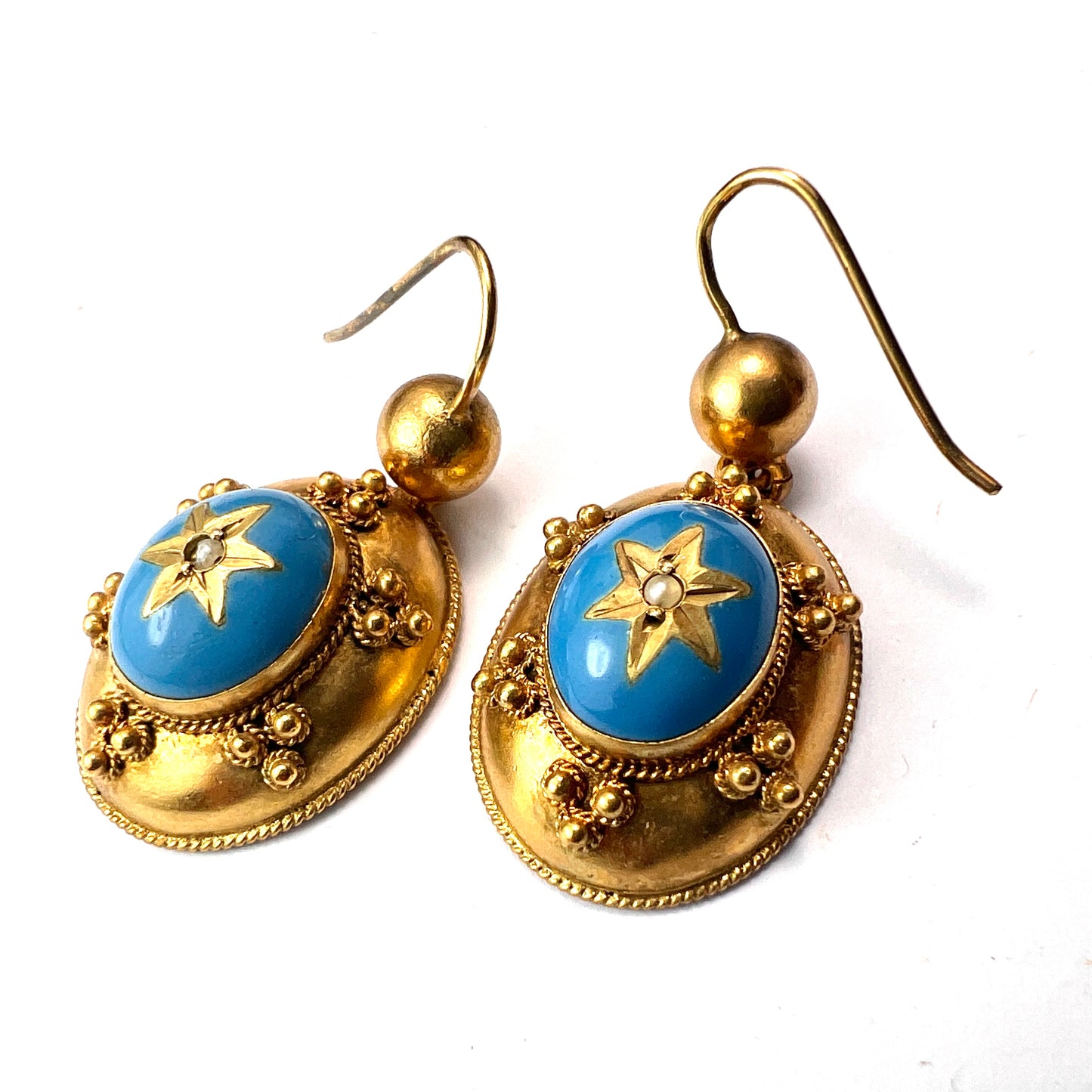 Victorian Turquoise Enamel Gilt Star Earrings