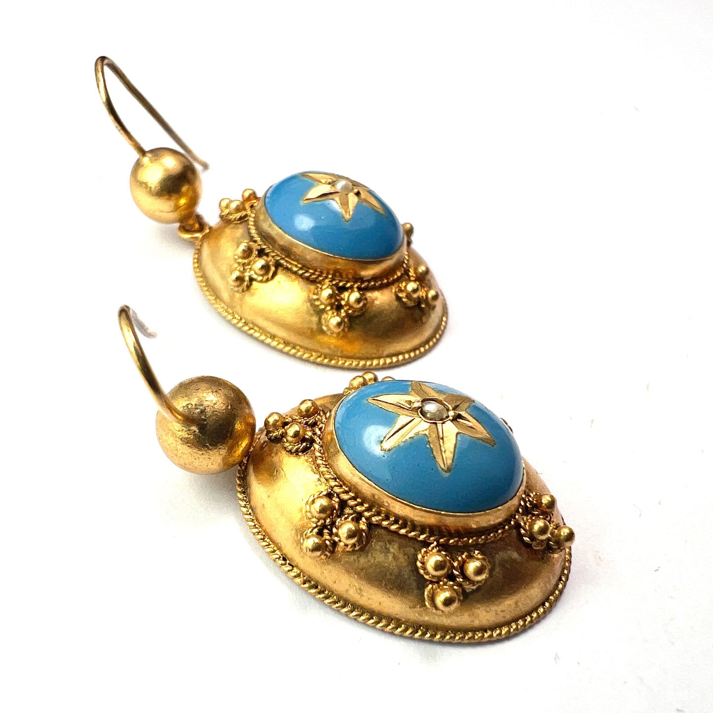 Victorian Turquoise Enamel Gilt Star Earrings
