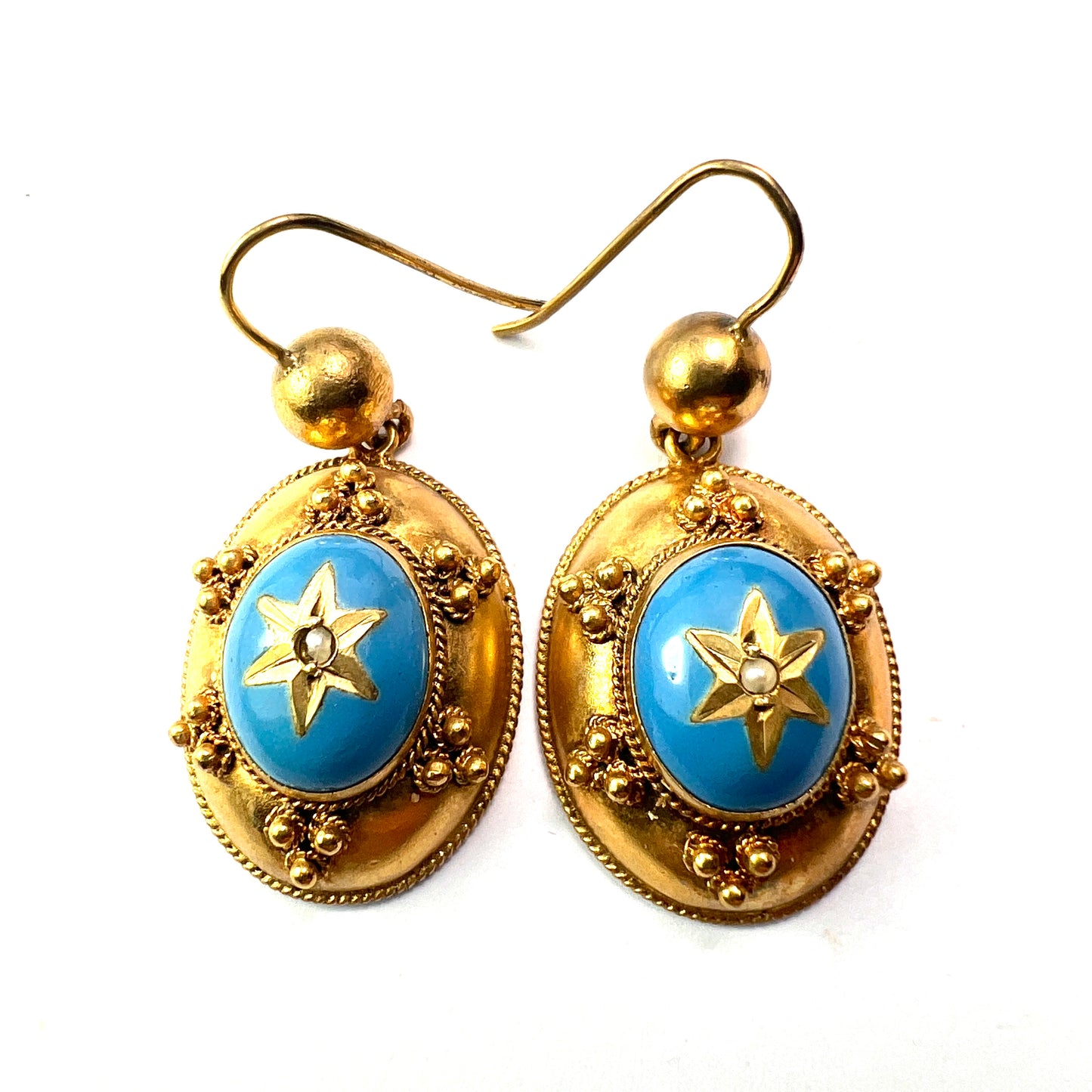 Victorian Turquoise Enamel Gilt Star Earrings