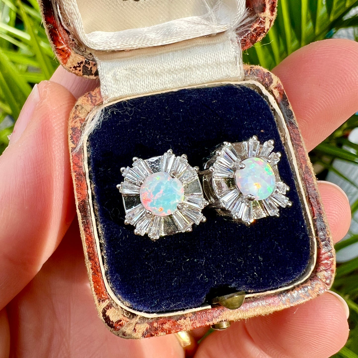 Vintage Opal and Paste Silver Studs