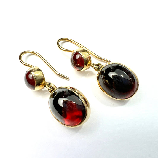 Victorian 9CT Gold Garnet Double Drop Earrings