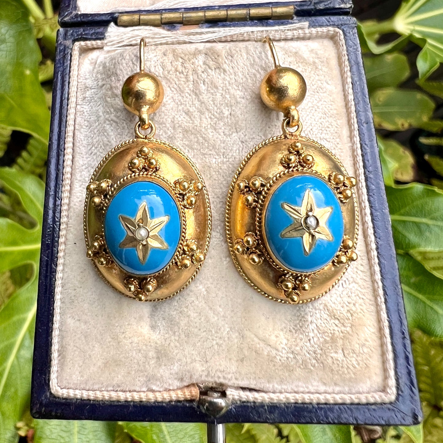 Victorian Turquoise Enamel Gilt Star Earrings