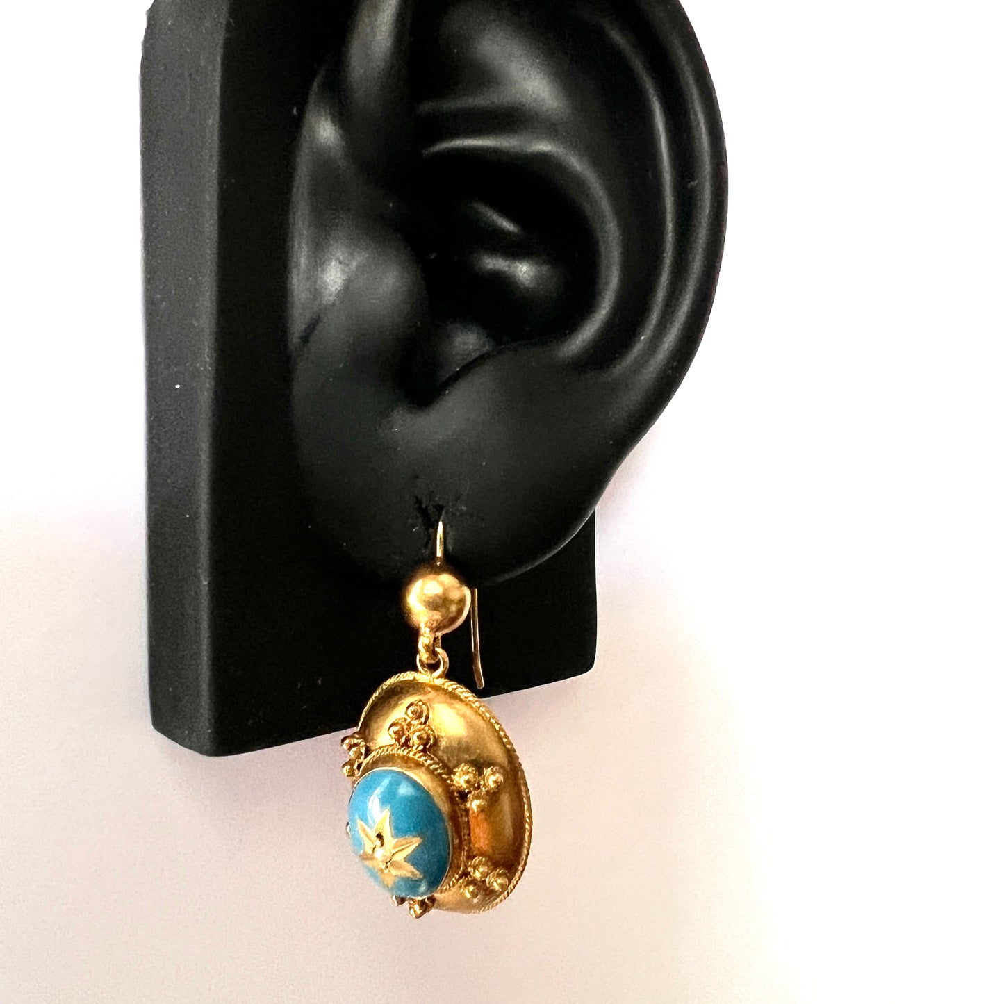 Victorian Turquoise Enamel Gilt Star Earrings