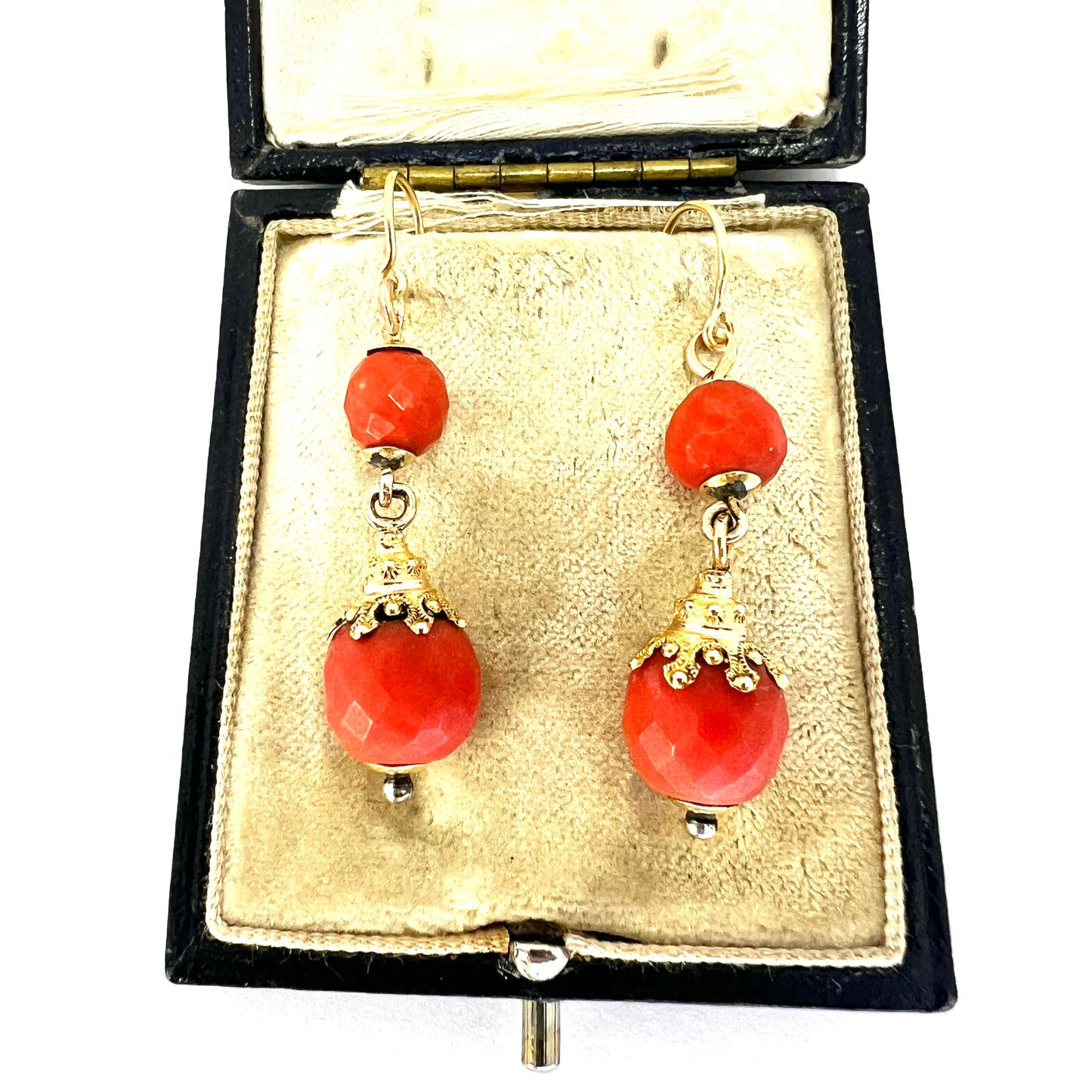 Victorian Etruscan Coral 18CT Gold Earrings