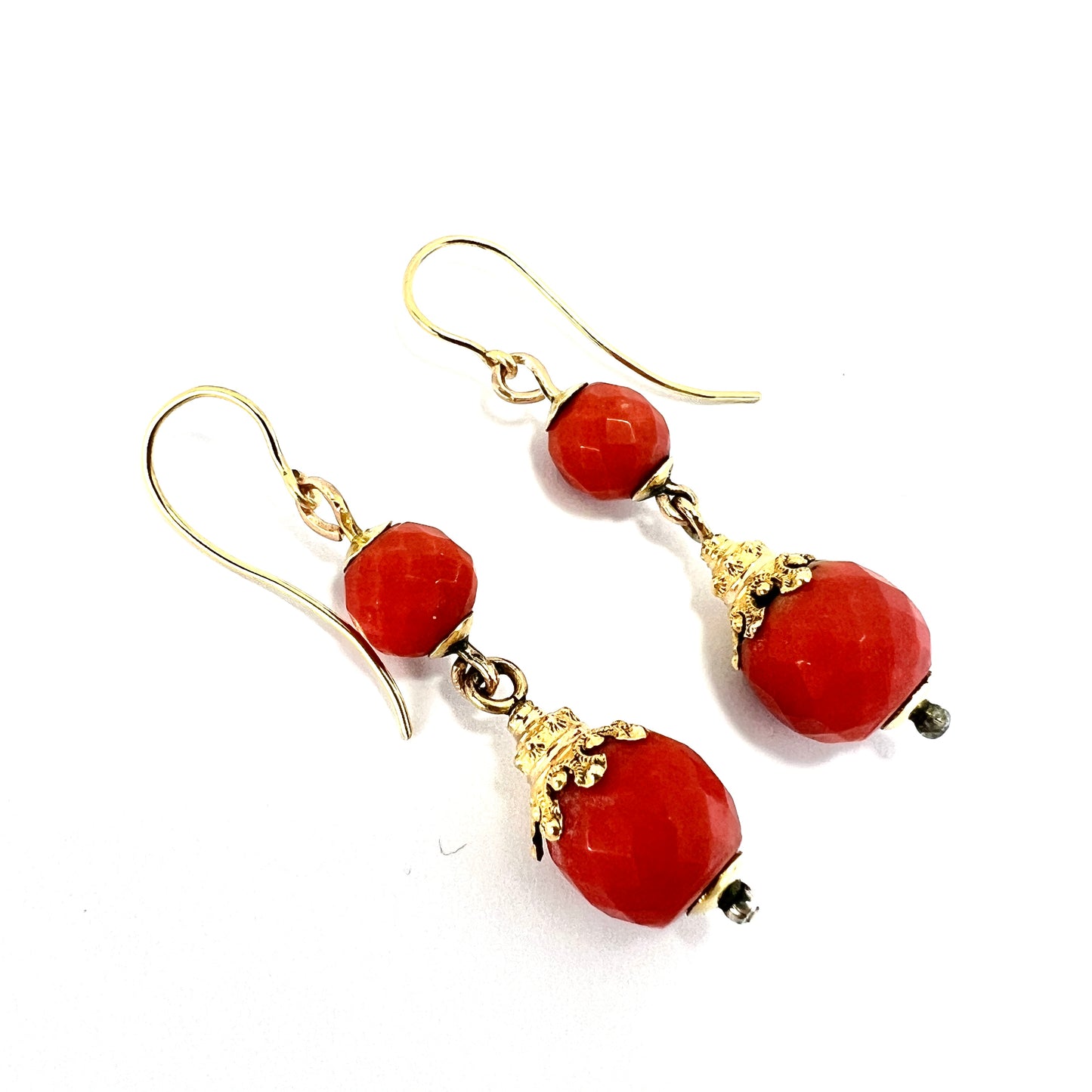 Victorian Etruscan Coral 18CT Gold Earrings