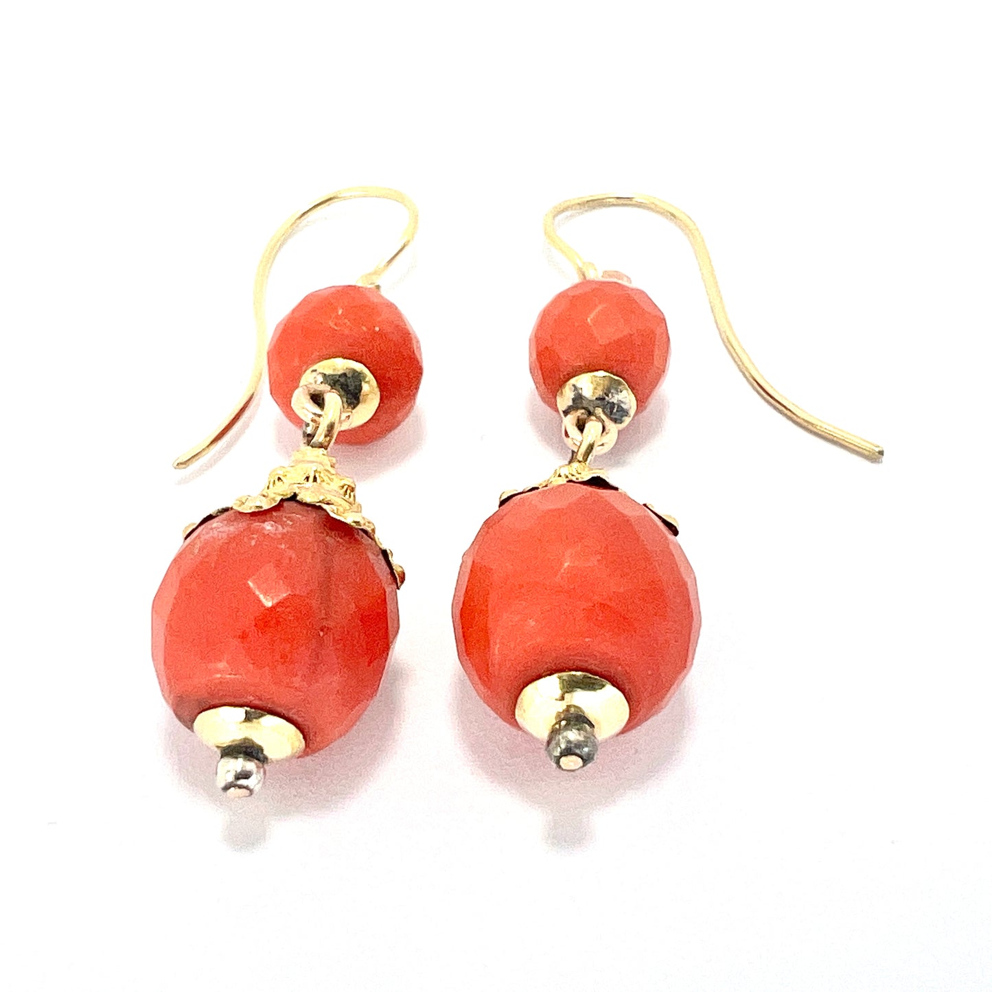 Victorian Etruscan Coral 18CT Gold Earrings