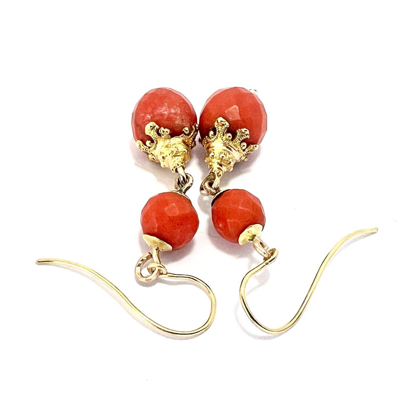 Victorian Etruscan Coral 18CT Gold Earrings