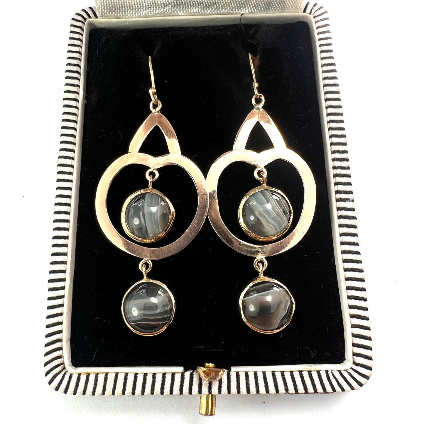 Vintage Modernist 9CT Gold Agate Drop Earrings