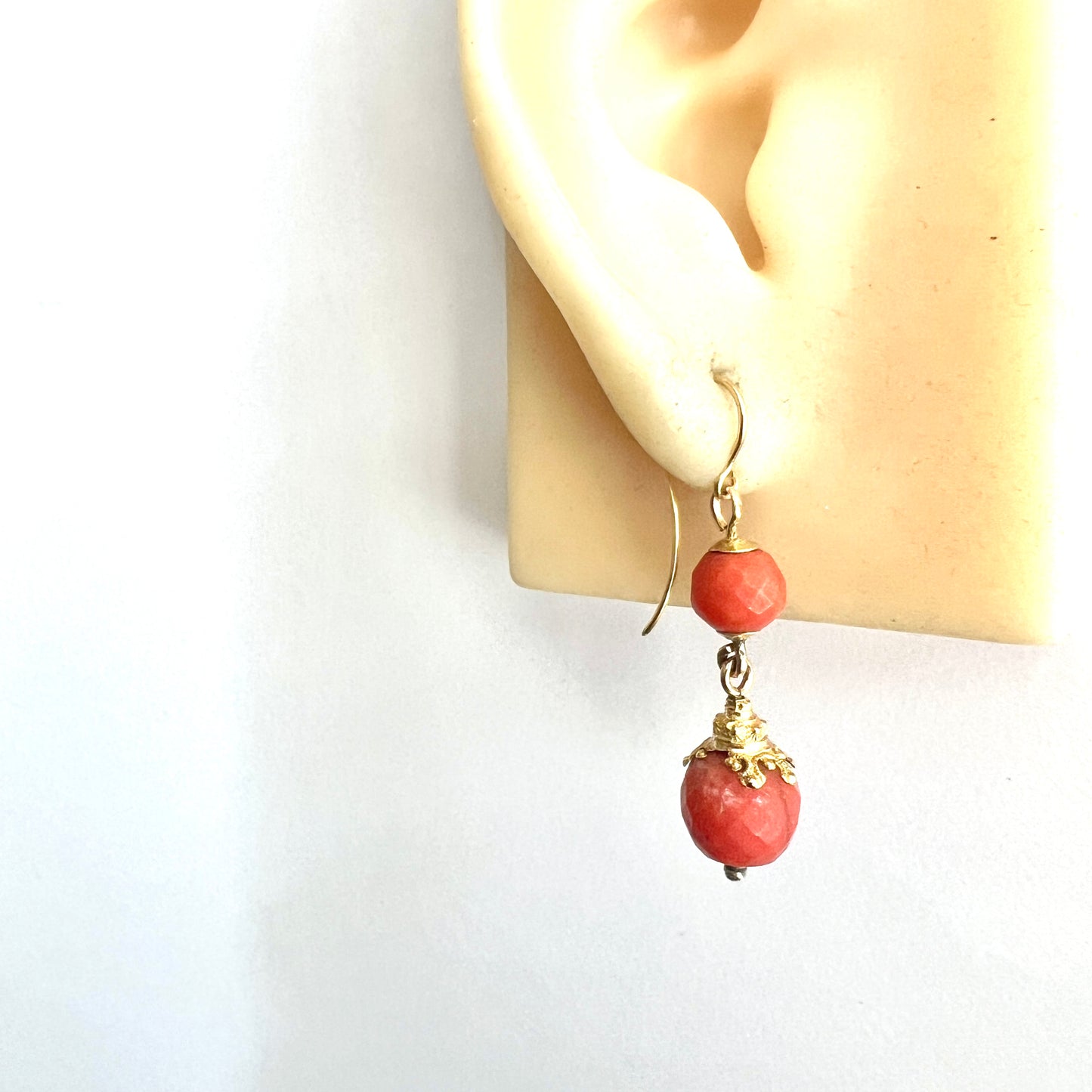 Victorian Etruscan Coral 18CT Gold Earrings