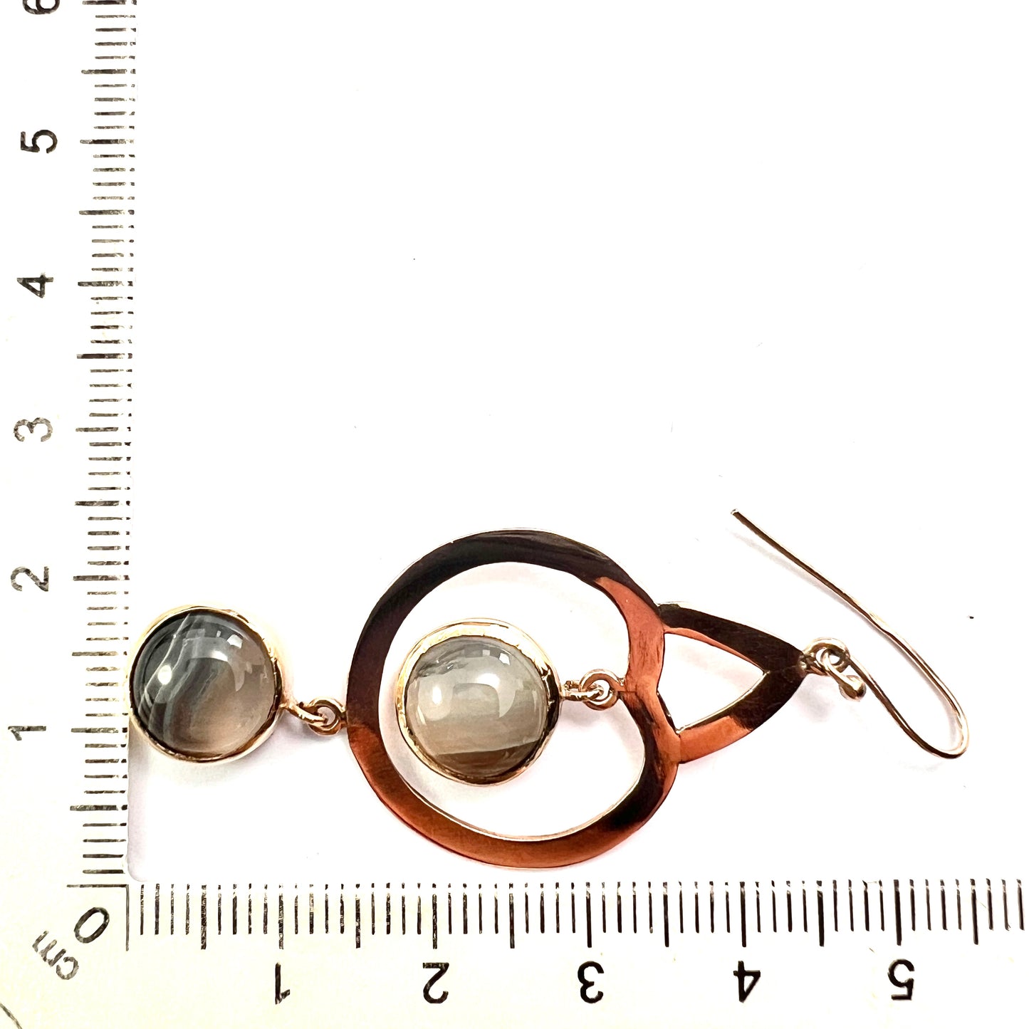 Vintage Modernist 9CT Gold Agate Drop Earrings