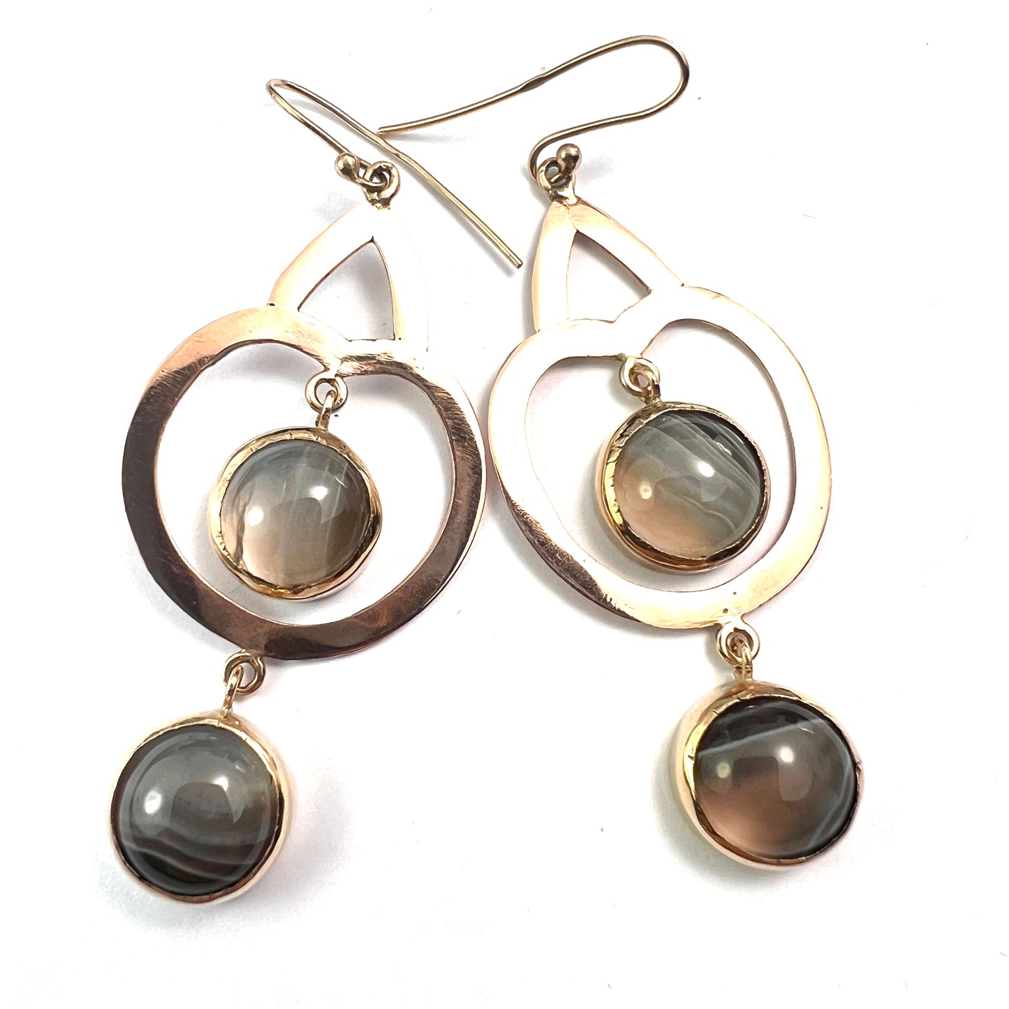 Vintage Modernist 9CT Gold Agate Drop Earrings