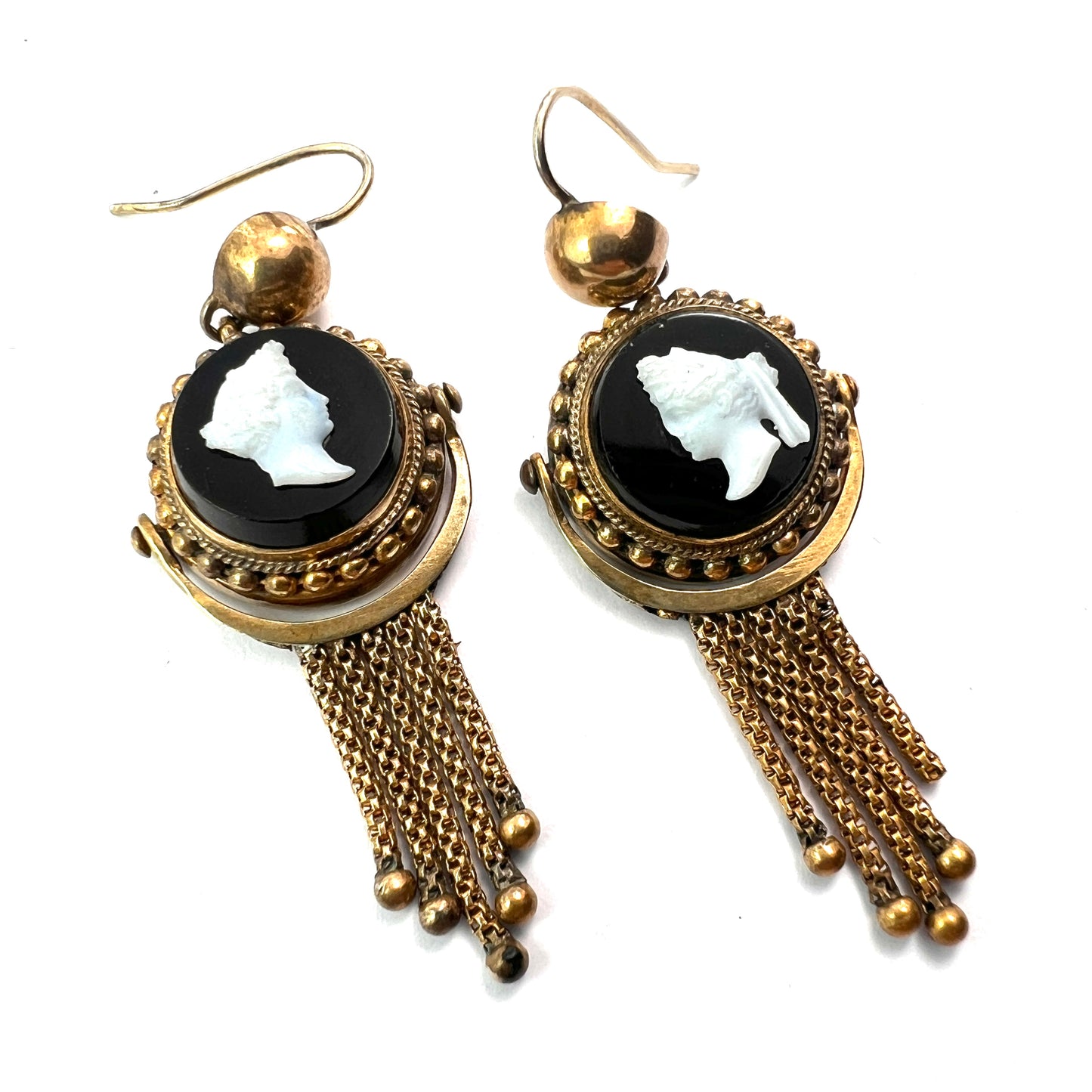 Victorian Classical Cameo Foxtail Tassel Earrings