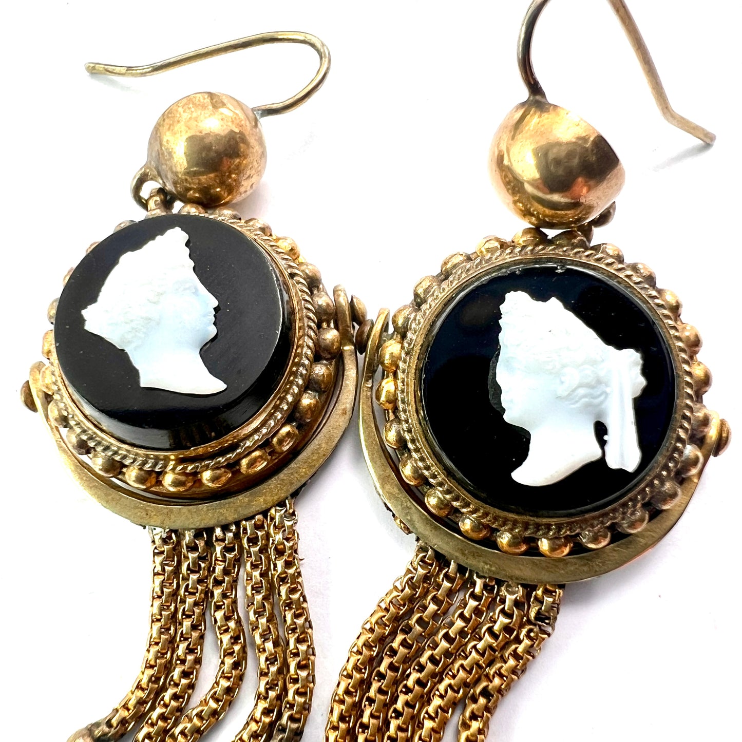 Victorian Classical Cameo Foxtail Tassel Earrings