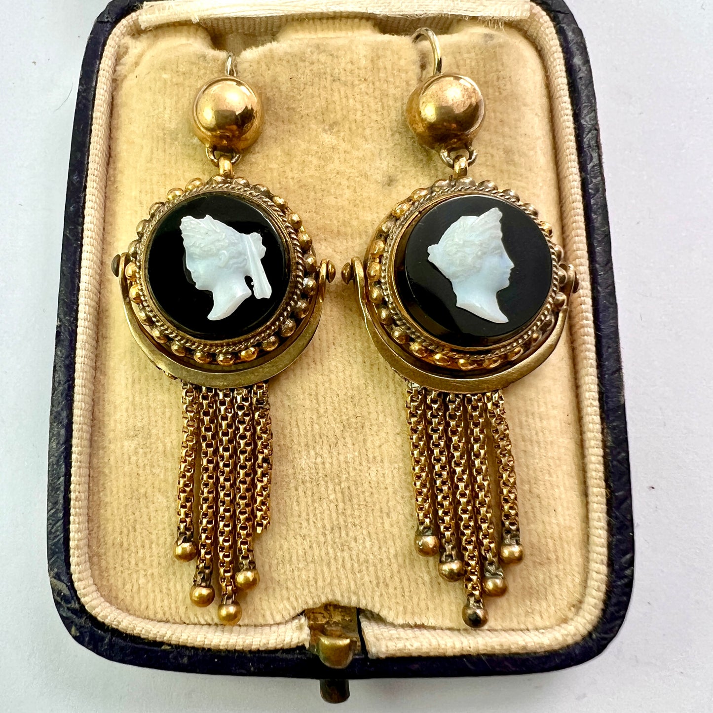Victorian Classical Cameo Foxtail Tassel Earrings