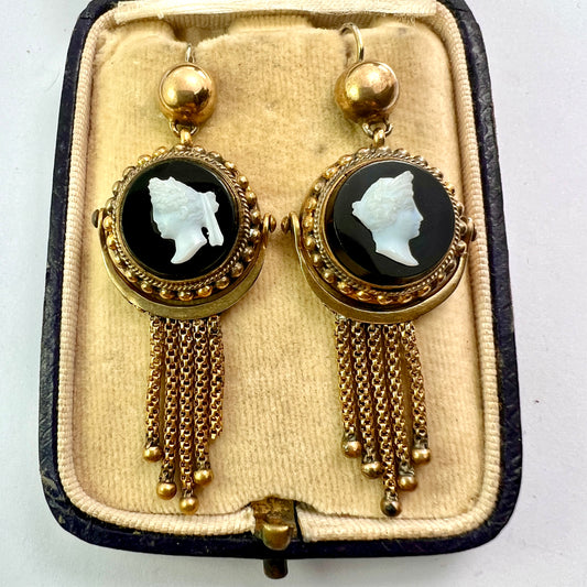 Victorian Classical Cameo Foxtail Tassel Earrings
