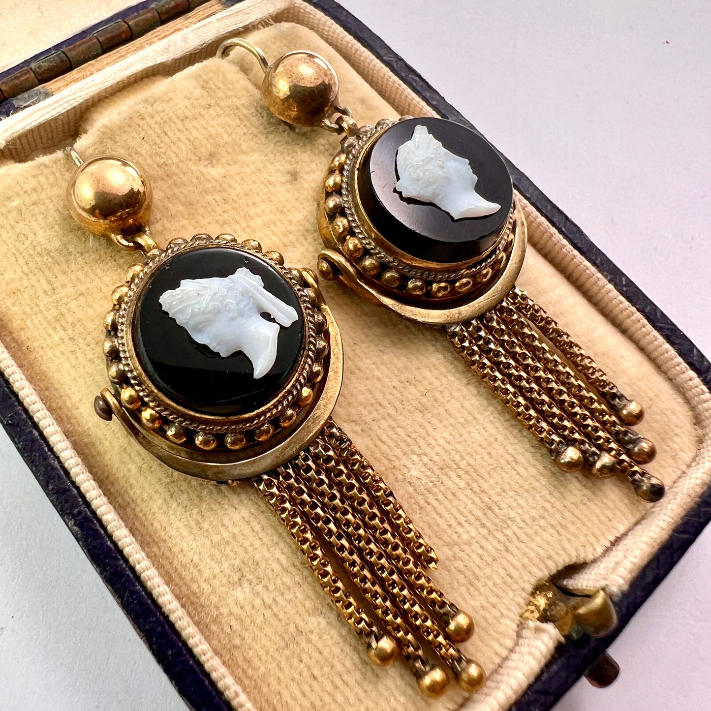 Victorian Classical Cameo Foxtail Tassel Earrings
