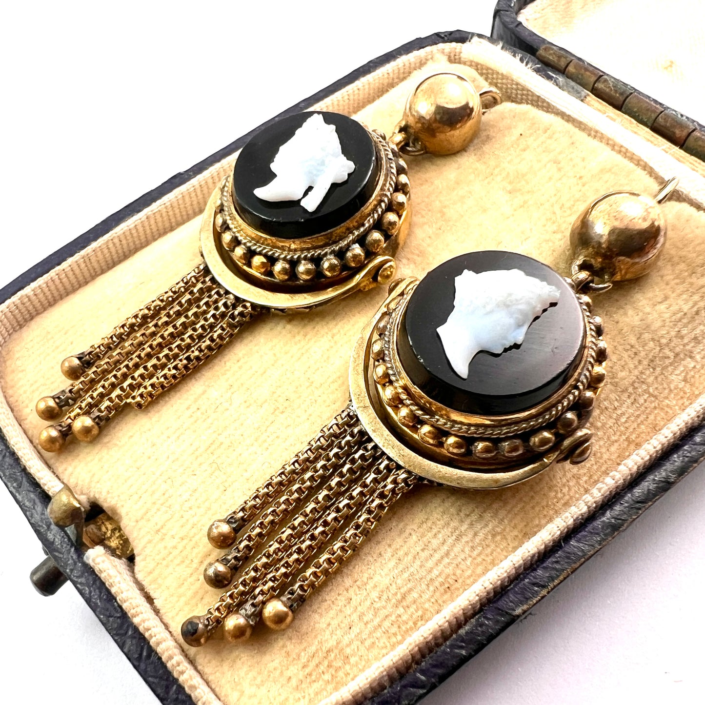 Victorian Classical Cameo Foxtail Tassel Earrings