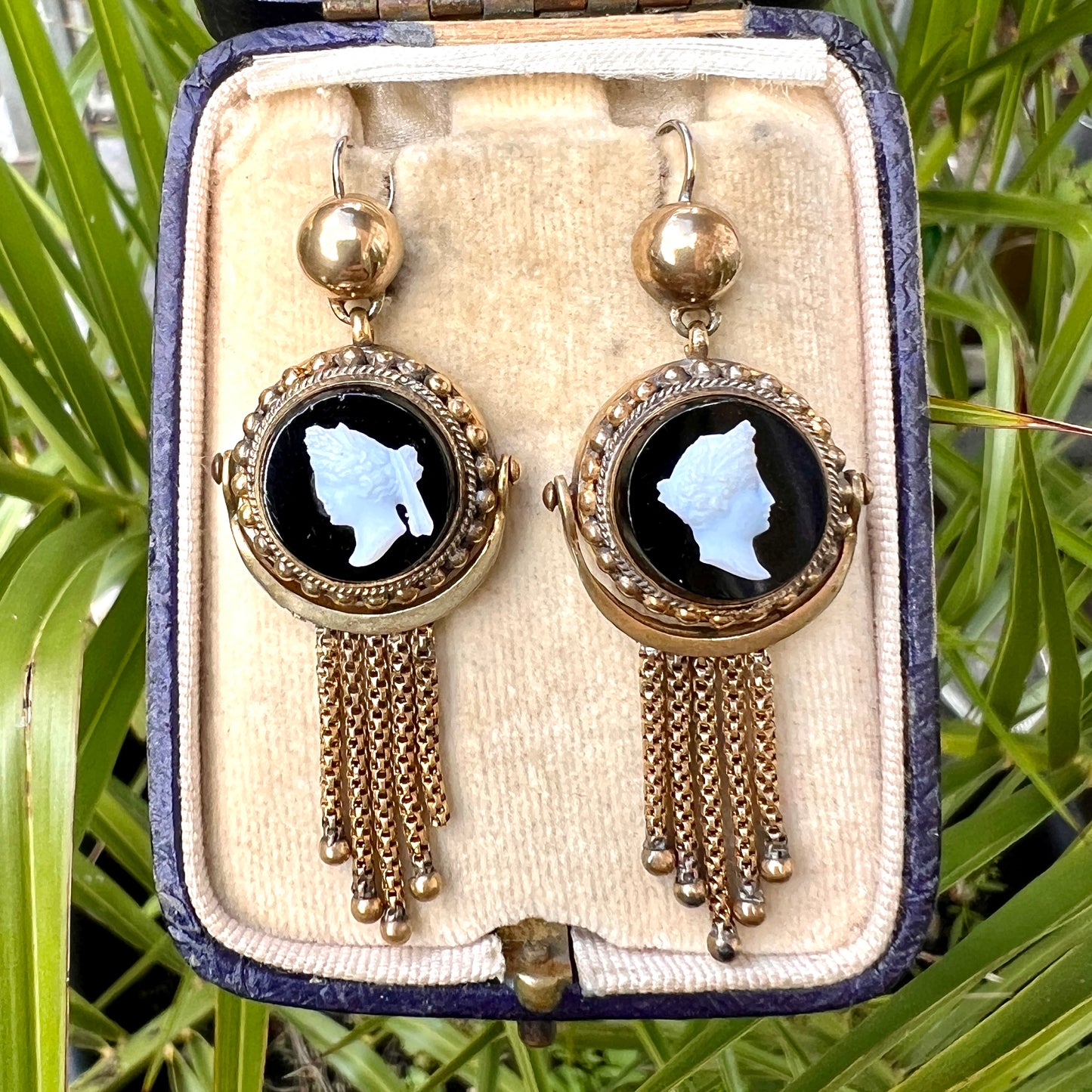 Victorian Classical Cameo Foxtail Tassel Earrings