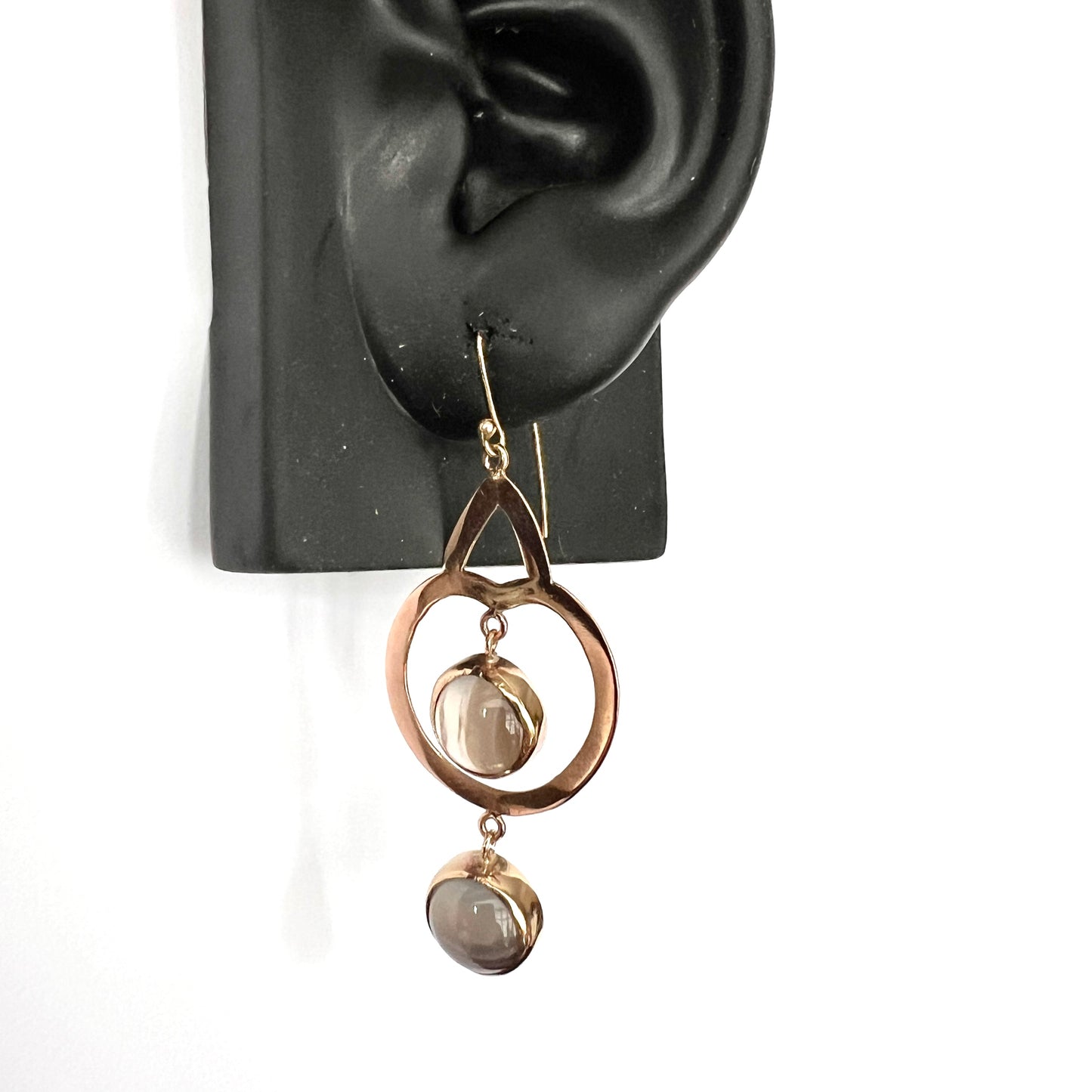 Vintage Modernist 9CT Gold Agate Drop Earrings