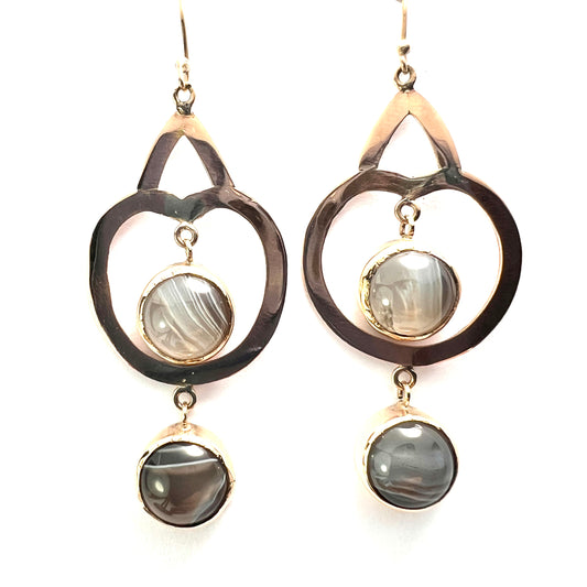 Vintage Modernist 9CT Gold Agate Drop Earrings