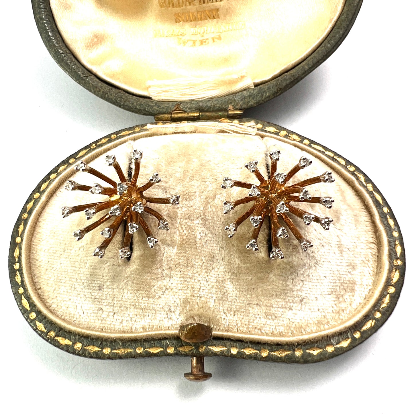 Modernist Diamond and Gold Sputnik Stud Earrings