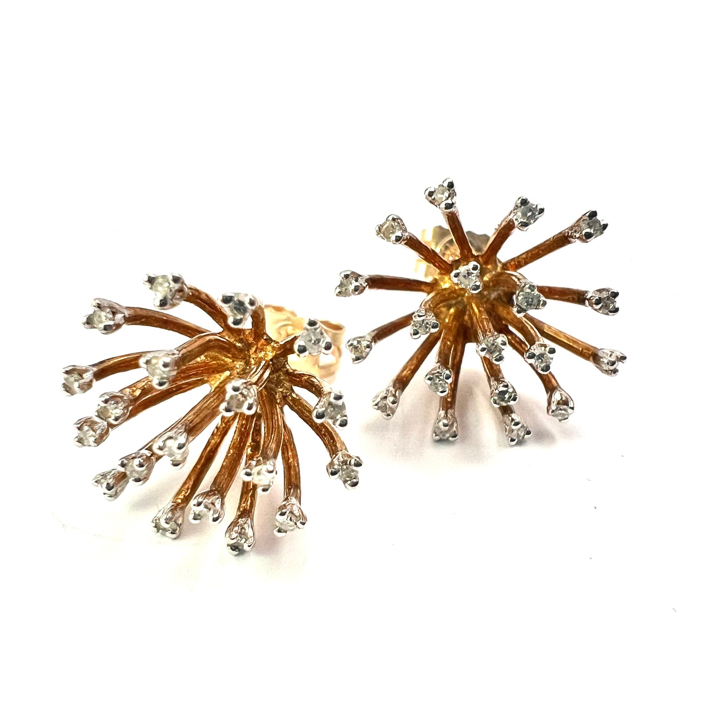 Modernist Diamond and Gold Sputnik Stud Earrings