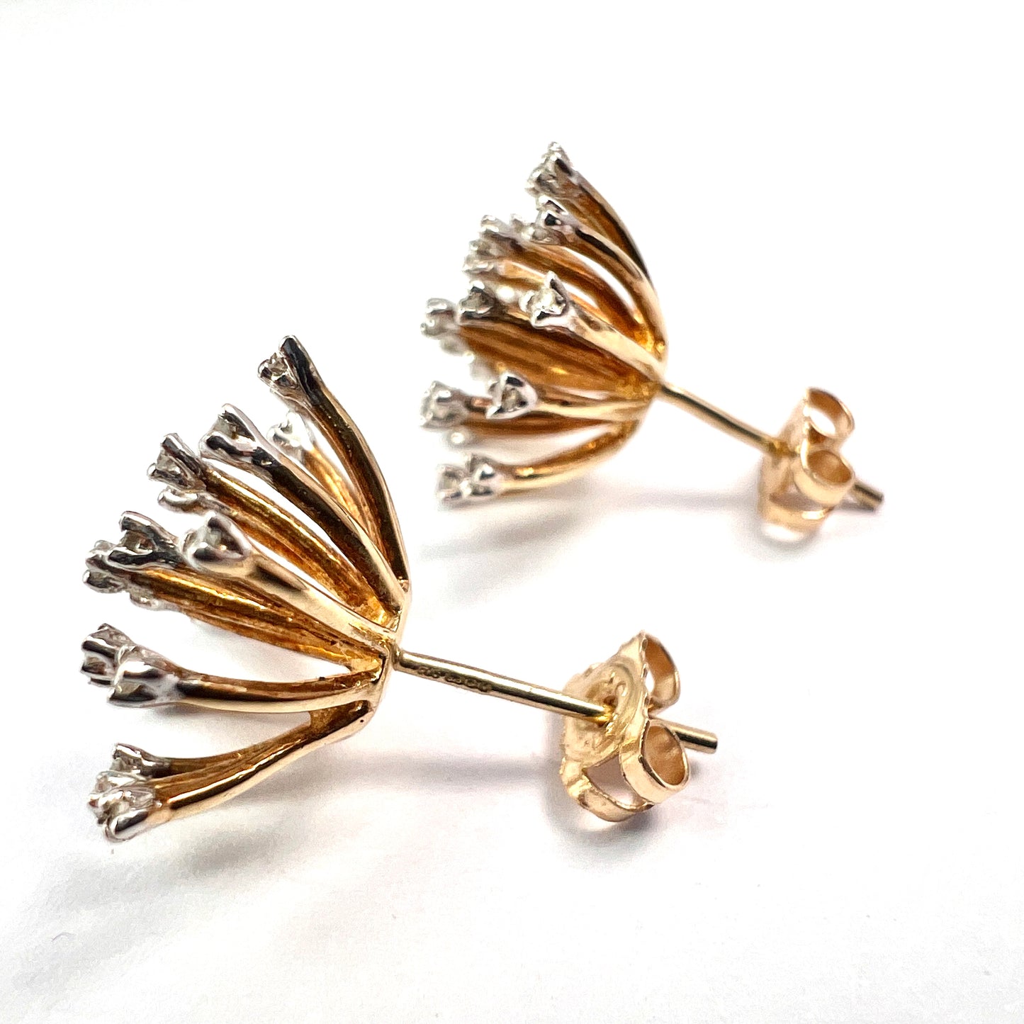 Modernist Diamond and Gold Sputnik Stud Earrings