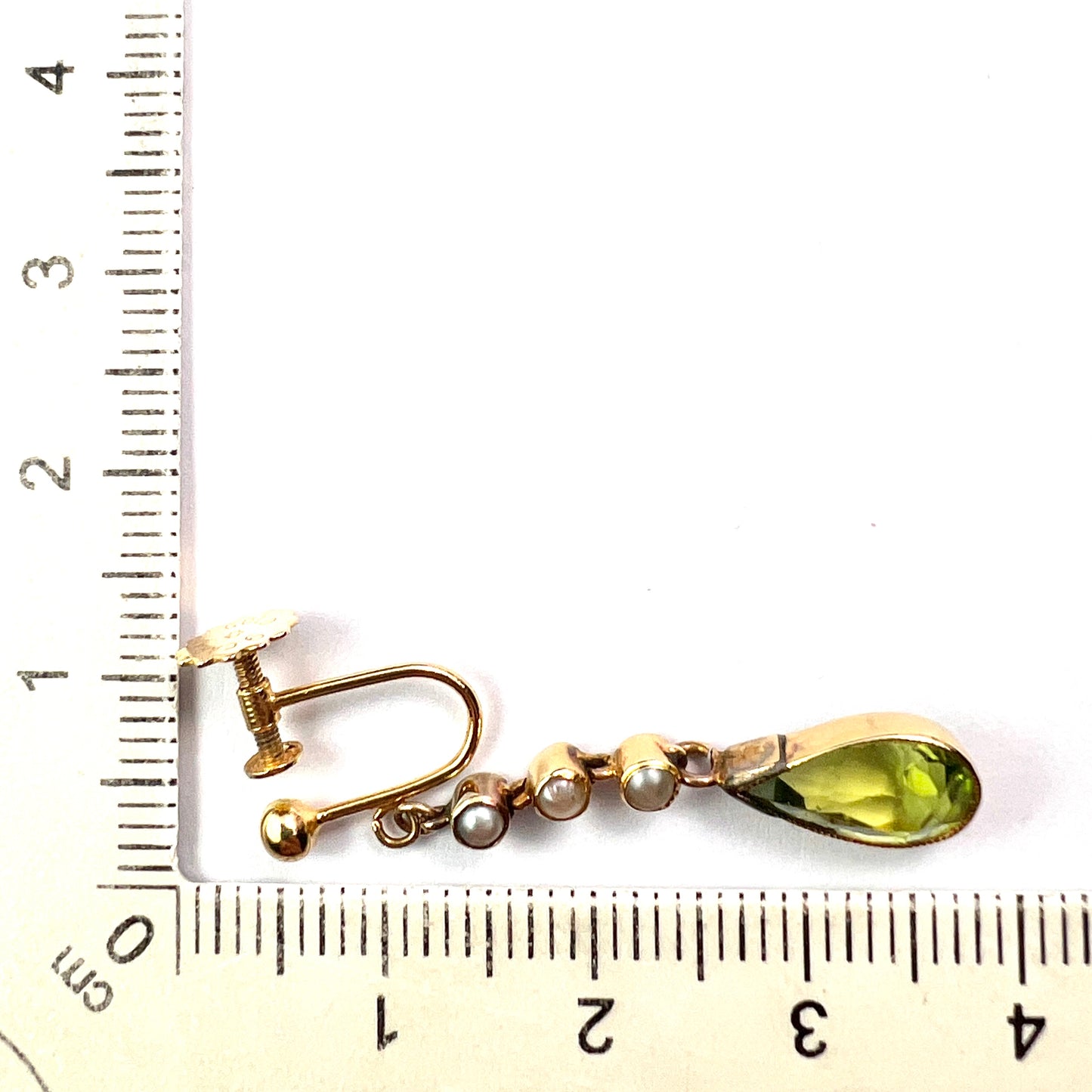 Edwardian Gold Pearl and Peridot Drop Earrings