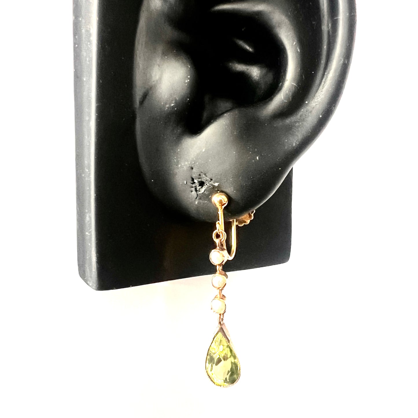 Edwardian Gold Pearl and Peridot Drop Earrings