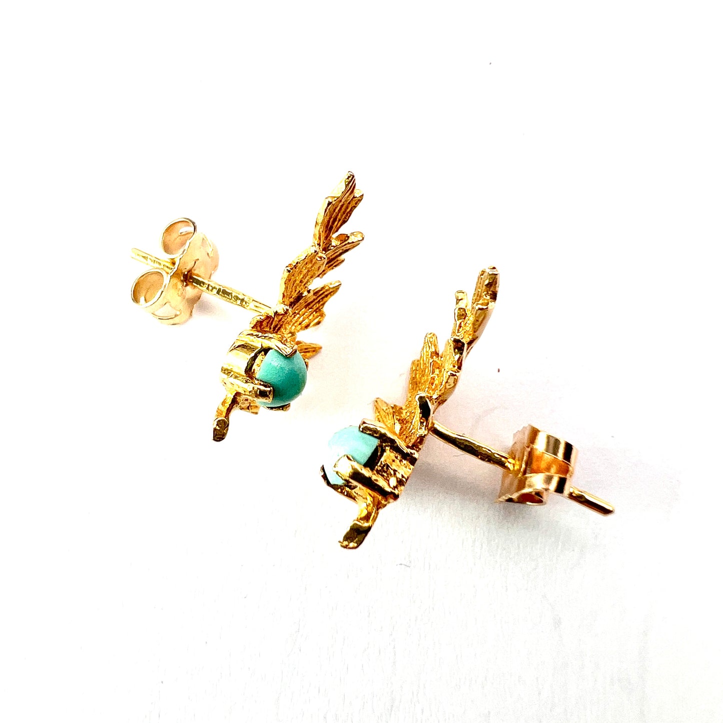 Vintage Gold and Turquoise Leaf Stud Earrings