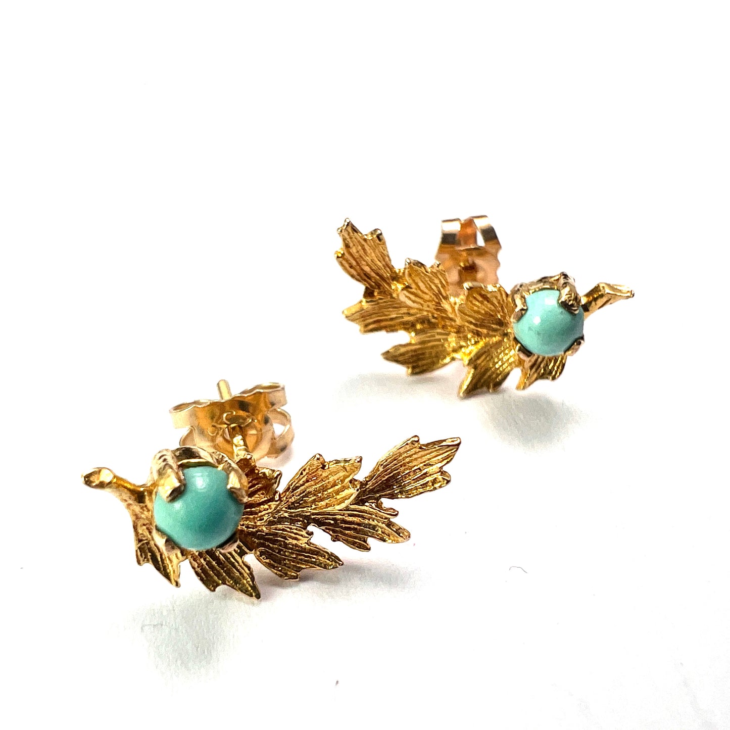 Vintage Gold and Turquoise Leaf Stud Earrings