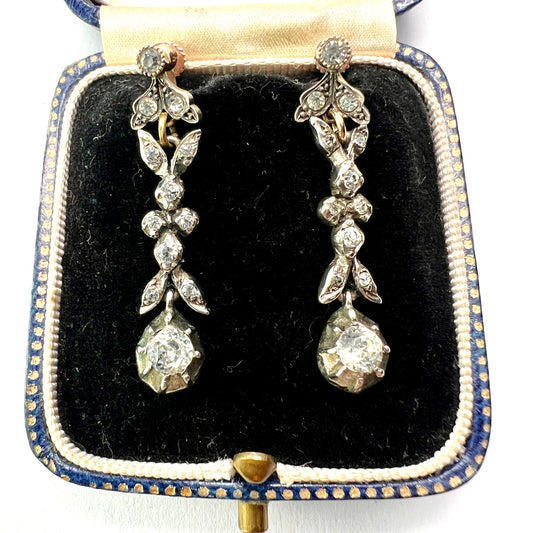 Georgian Gold and Silver Diamond Paste Drop Earrings