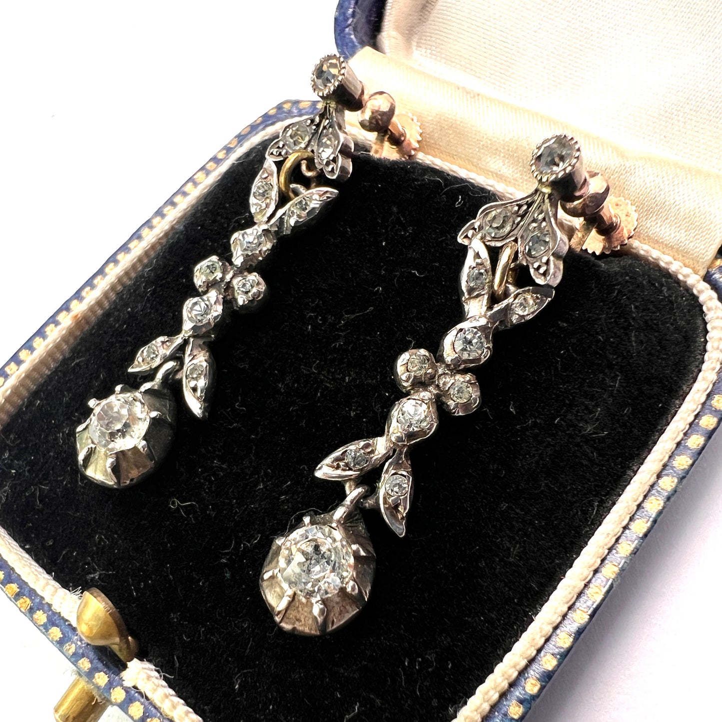 Georgian Gold and Silver Diamond Paste Drop Earrings