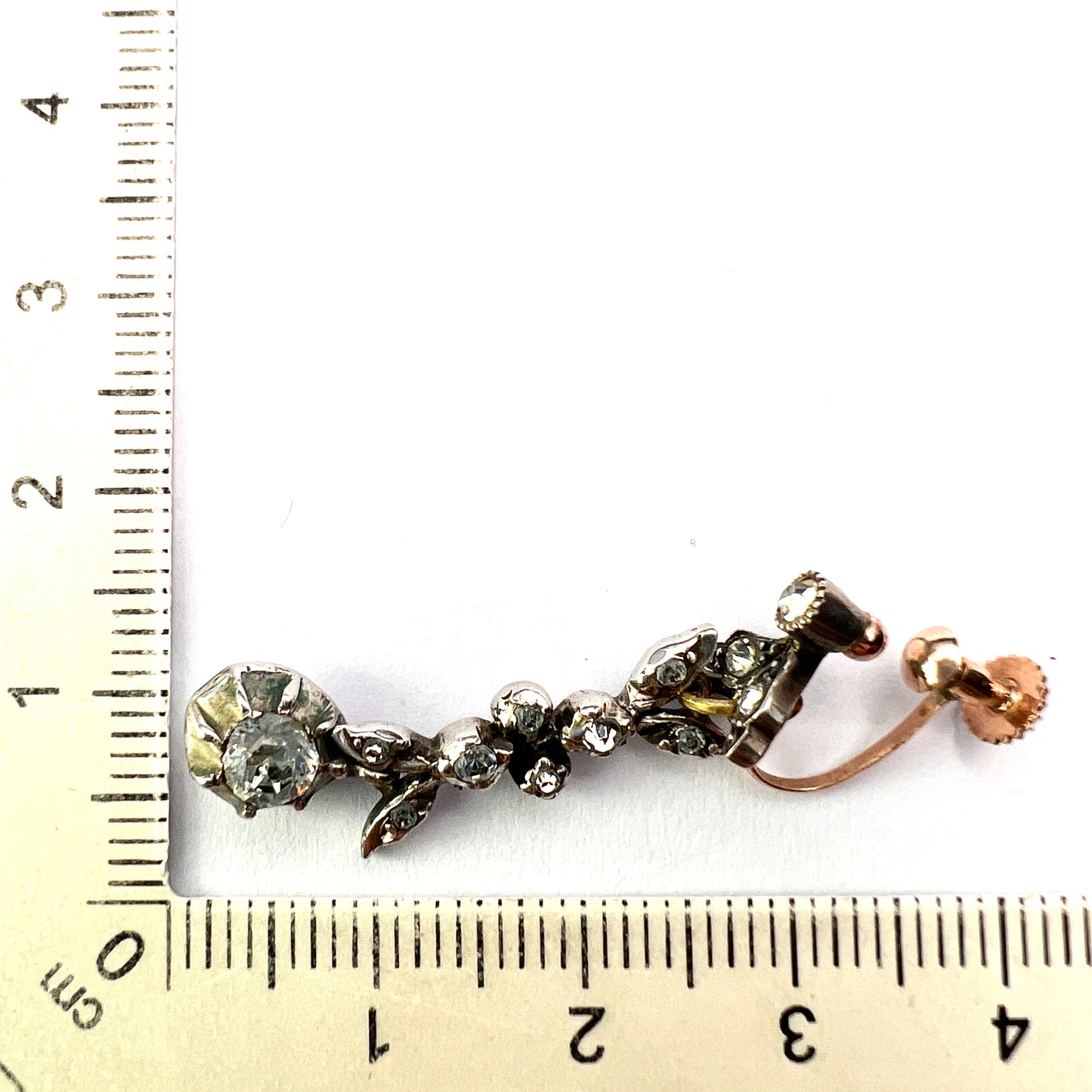 Georgian Gold and Silver Diamond Paste Drop Earrings