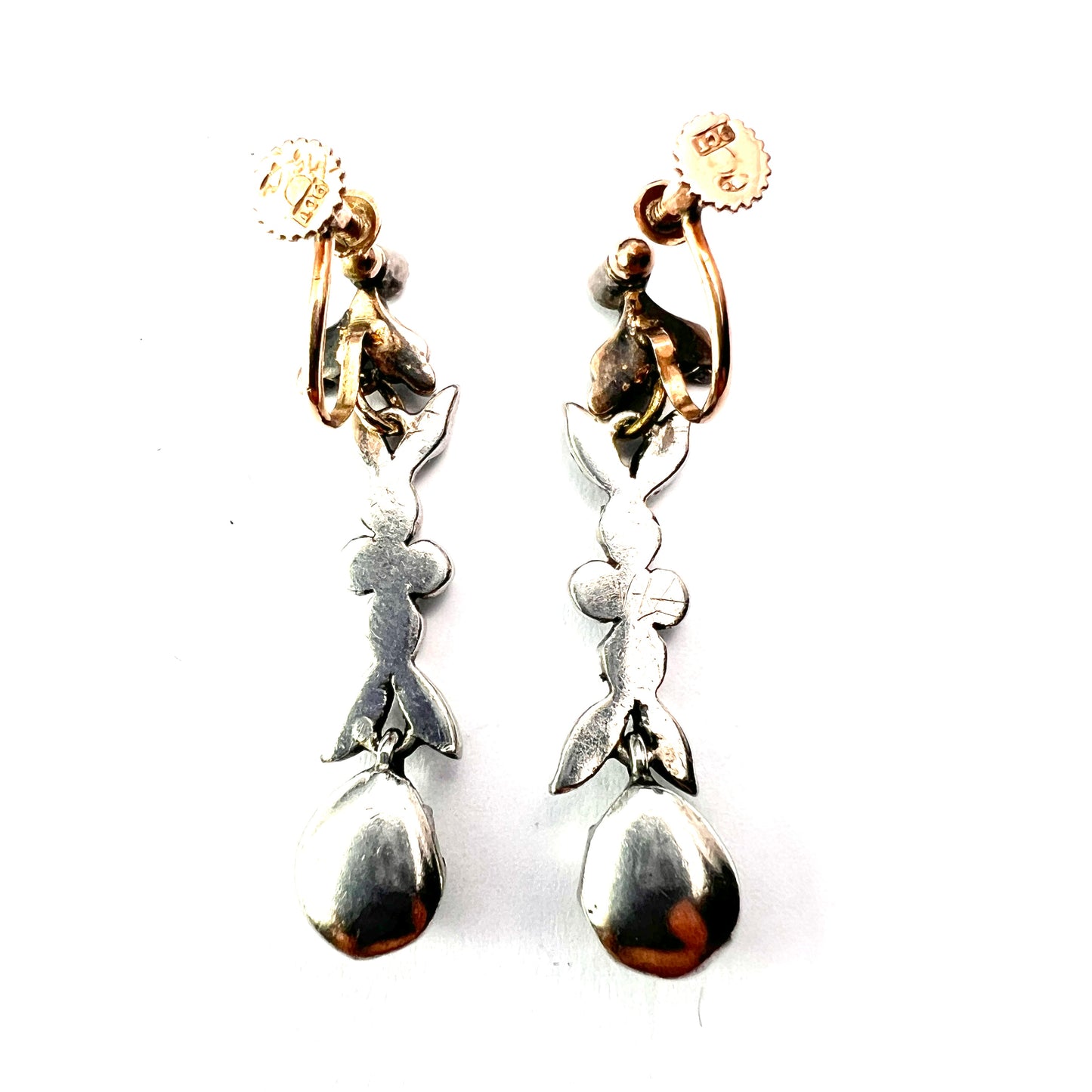 Georgian Gold and Silver Diamond Paste Drop Earrings